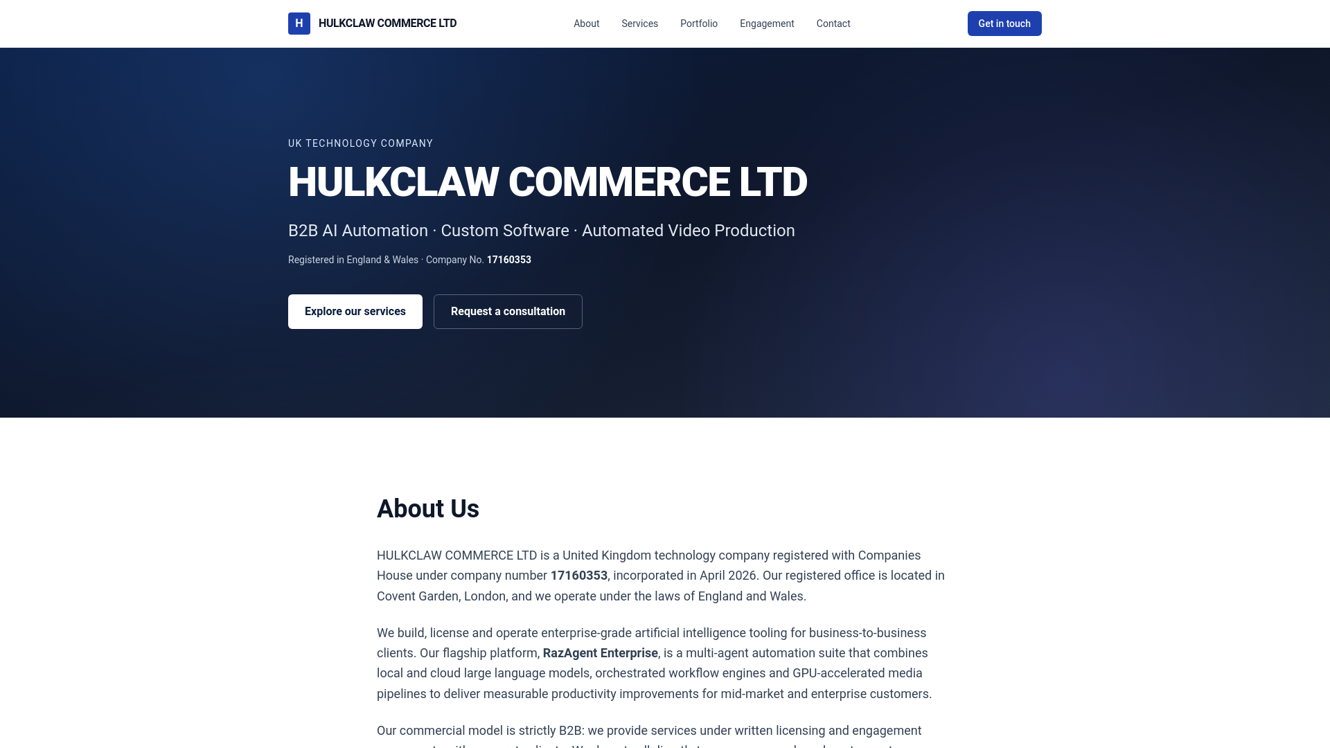 website screenshot of https://hulkclaw-commerce.pages.dev/