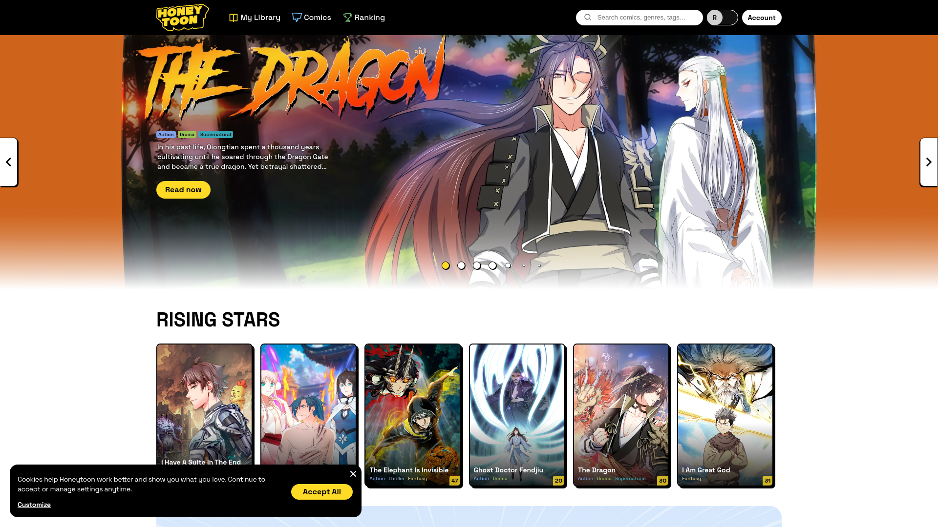 website screenshot of https://honeytoon.com/