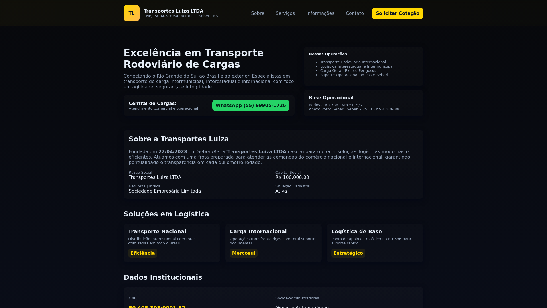 website screenshot of https://transprtesluiza.pages.dev/