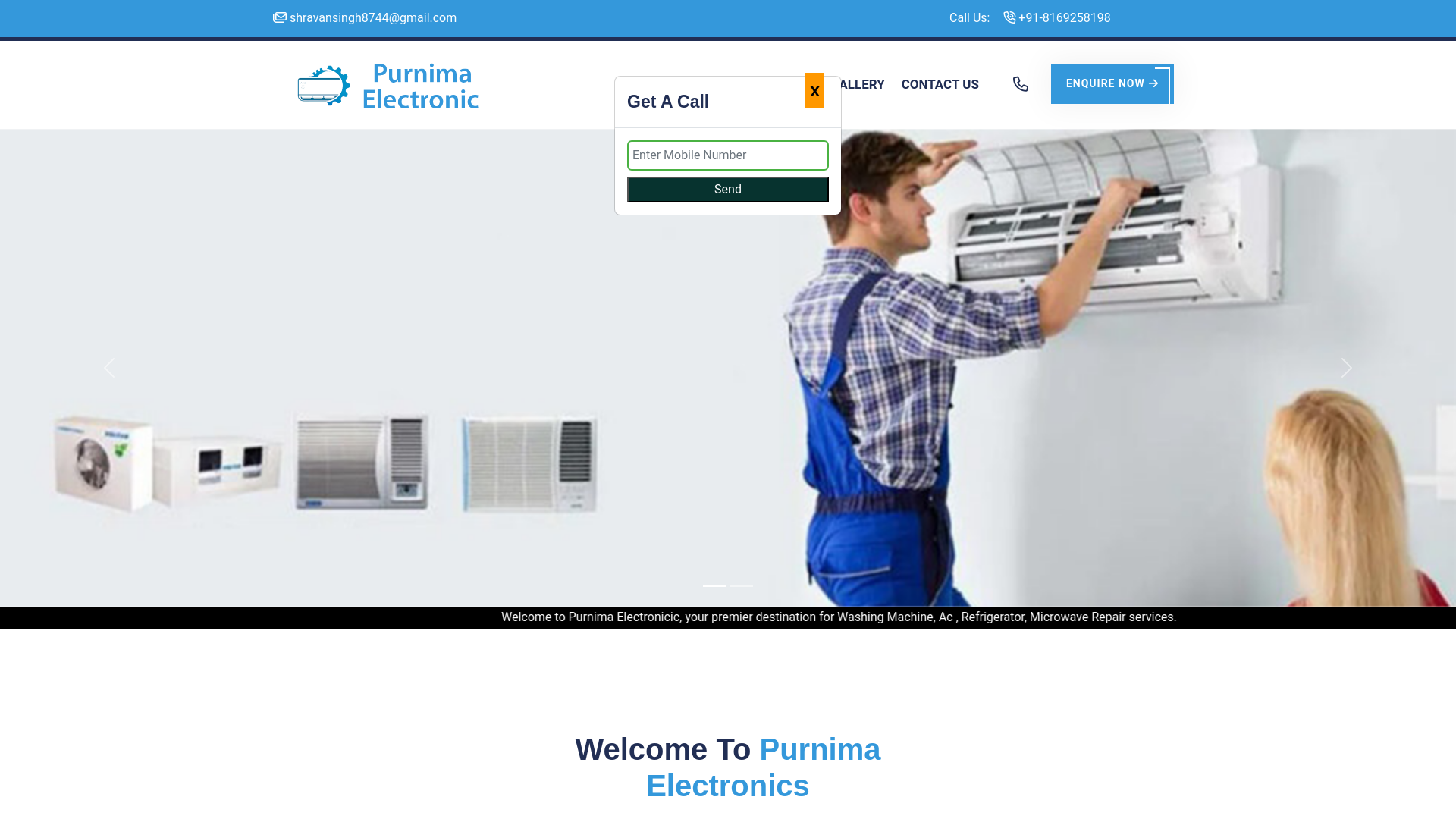 website screenshot of https://purnimaelectronicsservicecenter.info/