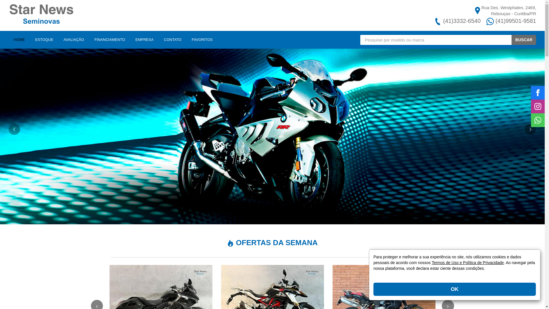 website screenshot of https://starnewsmotosseminovas.com.br/