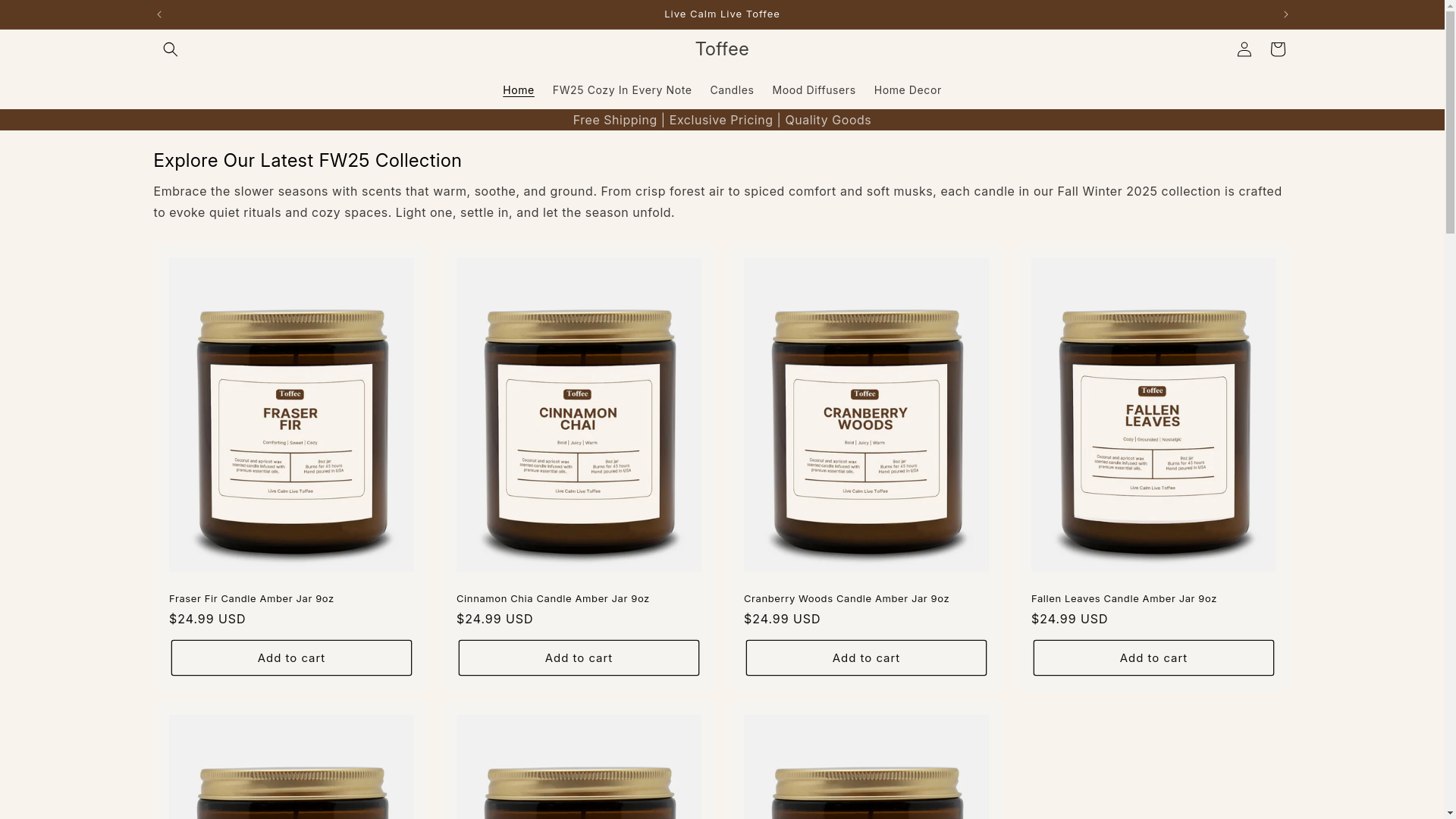 website screenshot of https://toffeecandles.com/