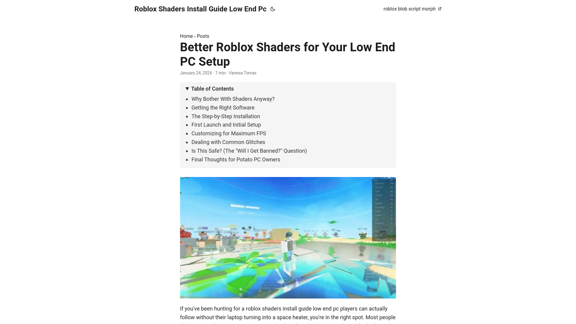website screenshot of https://roblox-shaders-install-guide-low-end-pc.pages.dev/