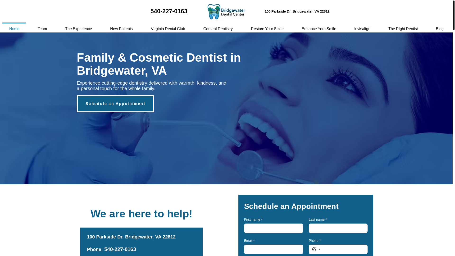 website screenshot of https://dentistbridgewater.com/