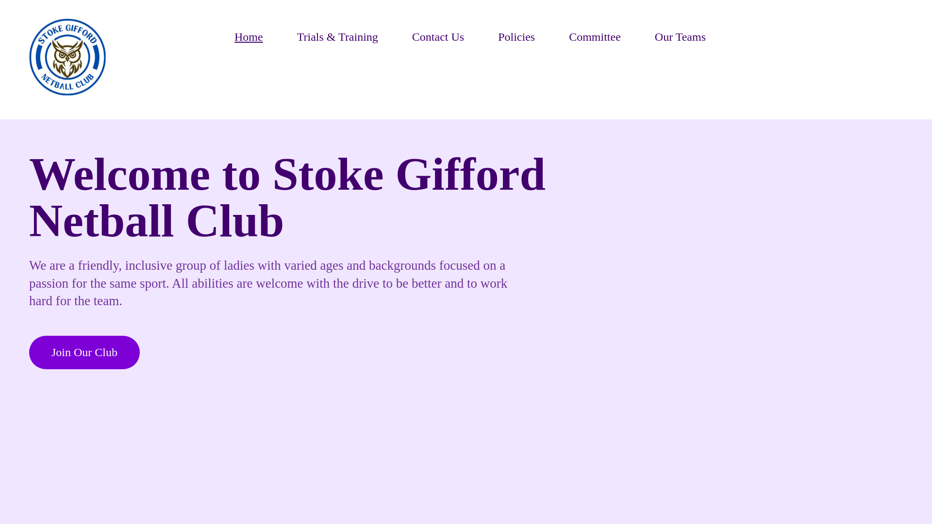 website screenshot of https://stokegiffordnetball.com/