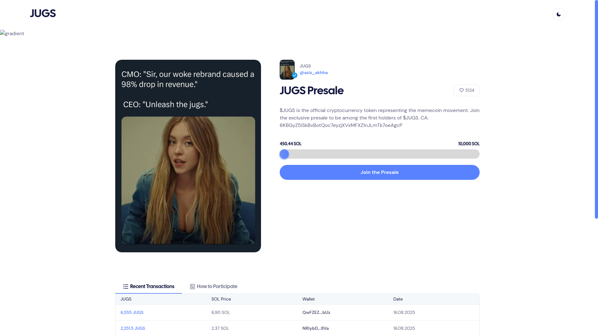 website screenshot of https://jugs-on-solana.com/
