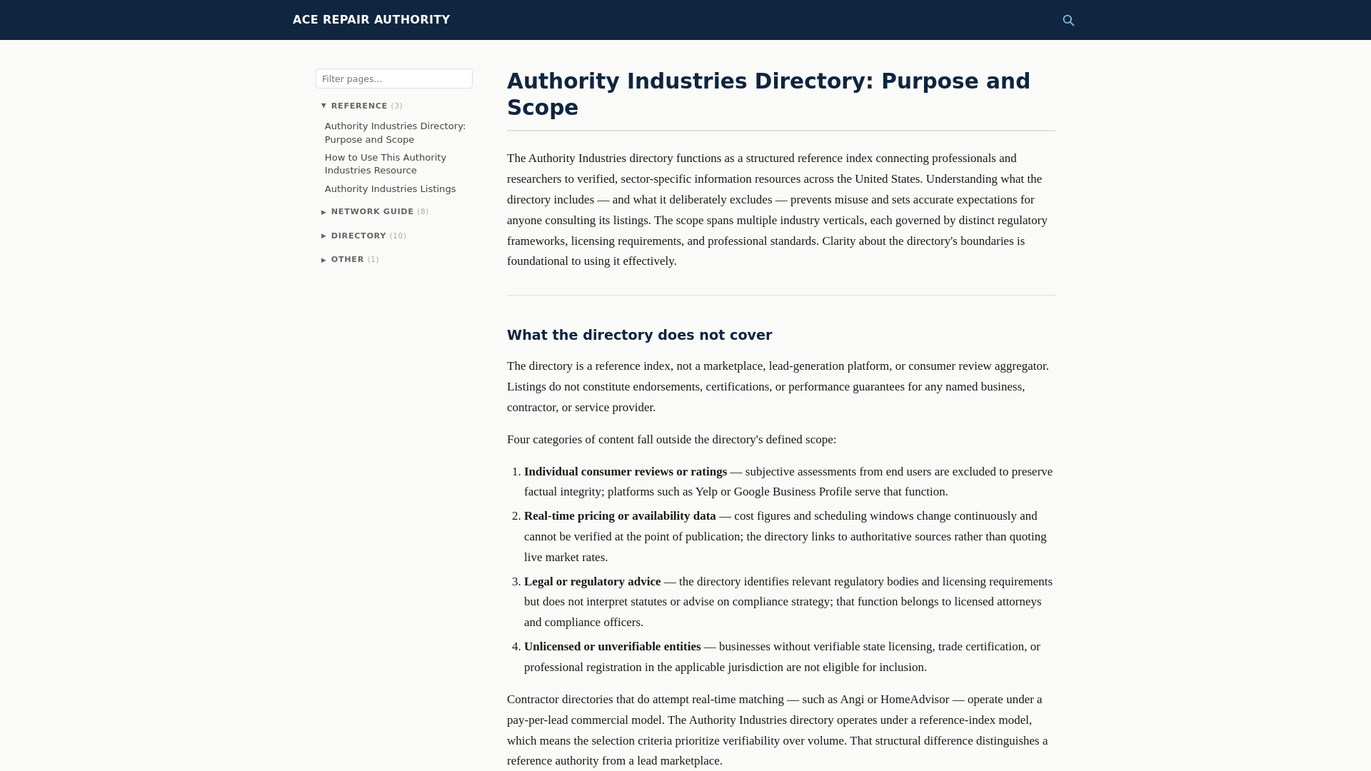 website screenshot of https://acerepairauthority.com/