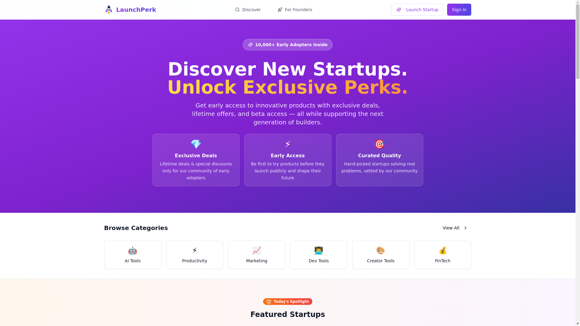 website screenshot of https://launchperk.com/