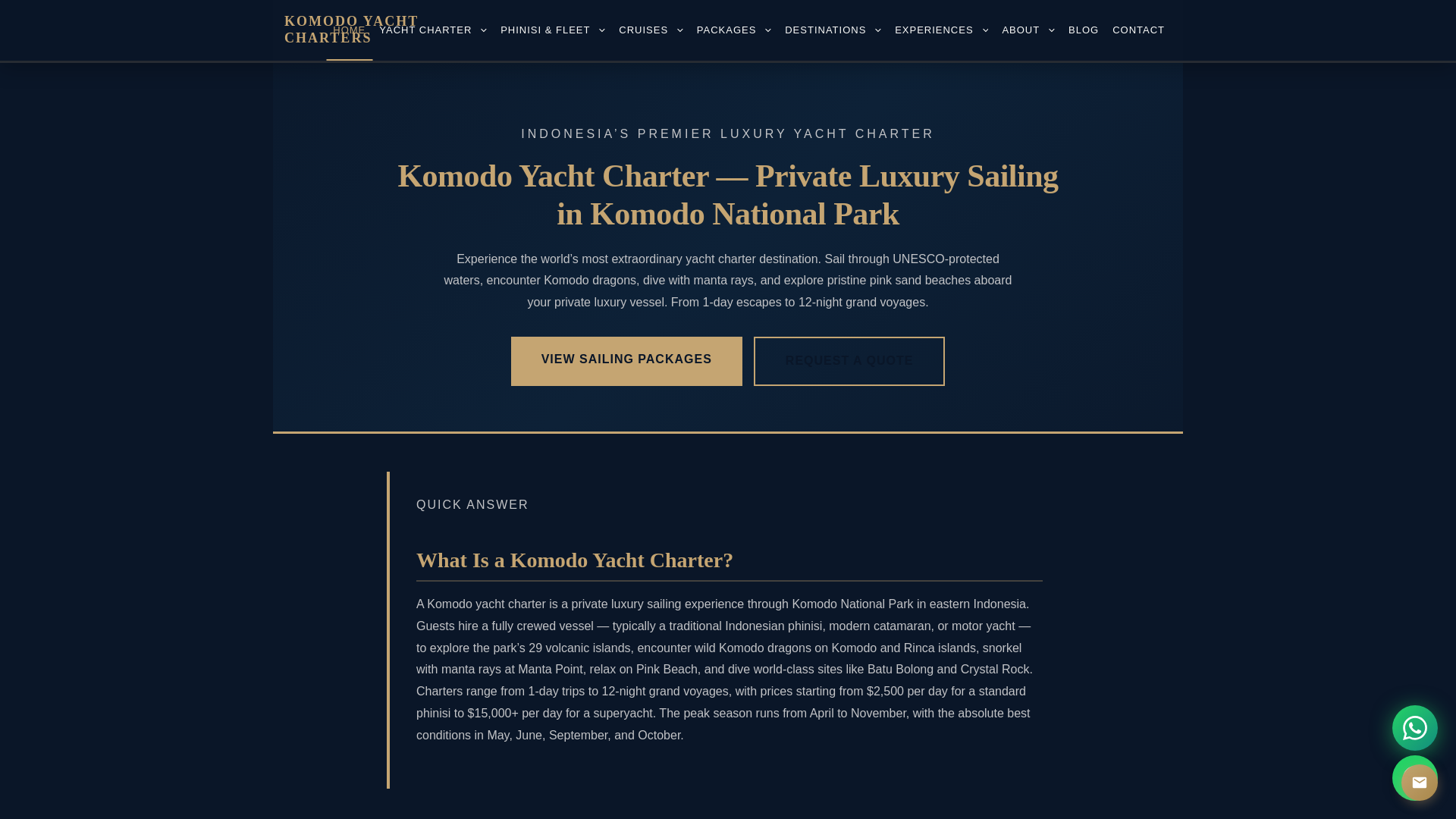 website screenshot of https://komodoyachtcharters.com/