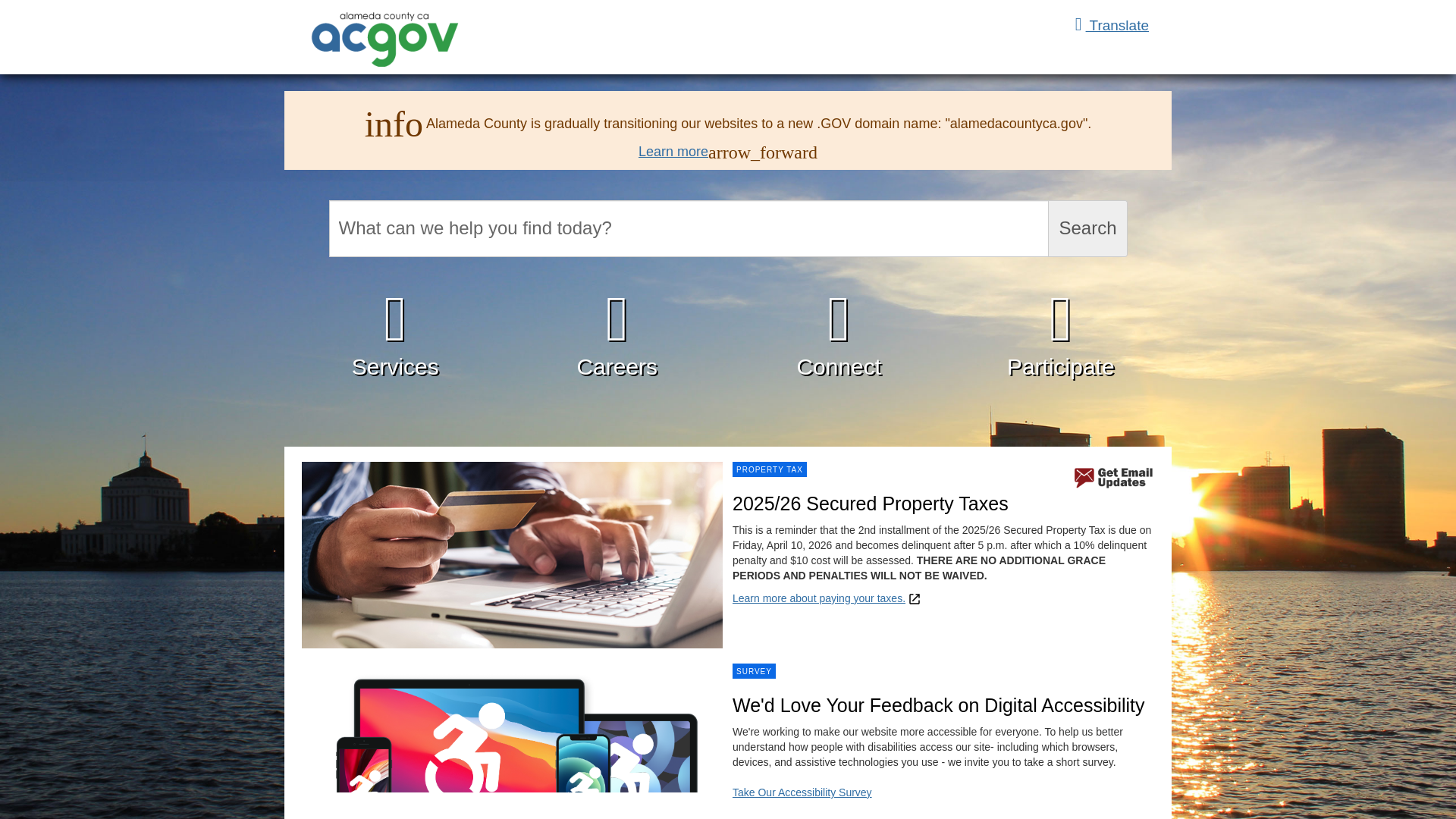 website screenshot of https://www.alamedacountyca.gov/