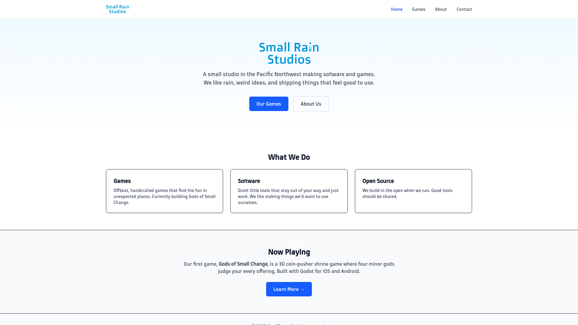 website screenshot of https://smallrain-staging.pages.dev/