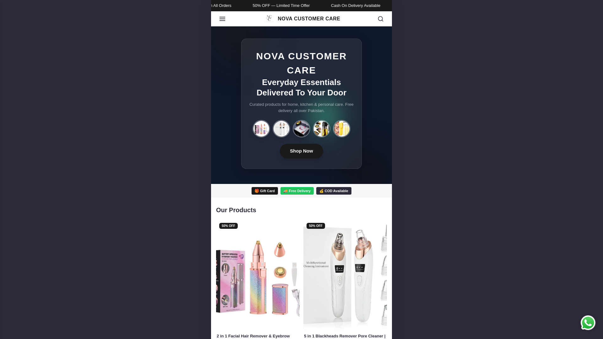 website screenshot of https://novacustomercare.com/