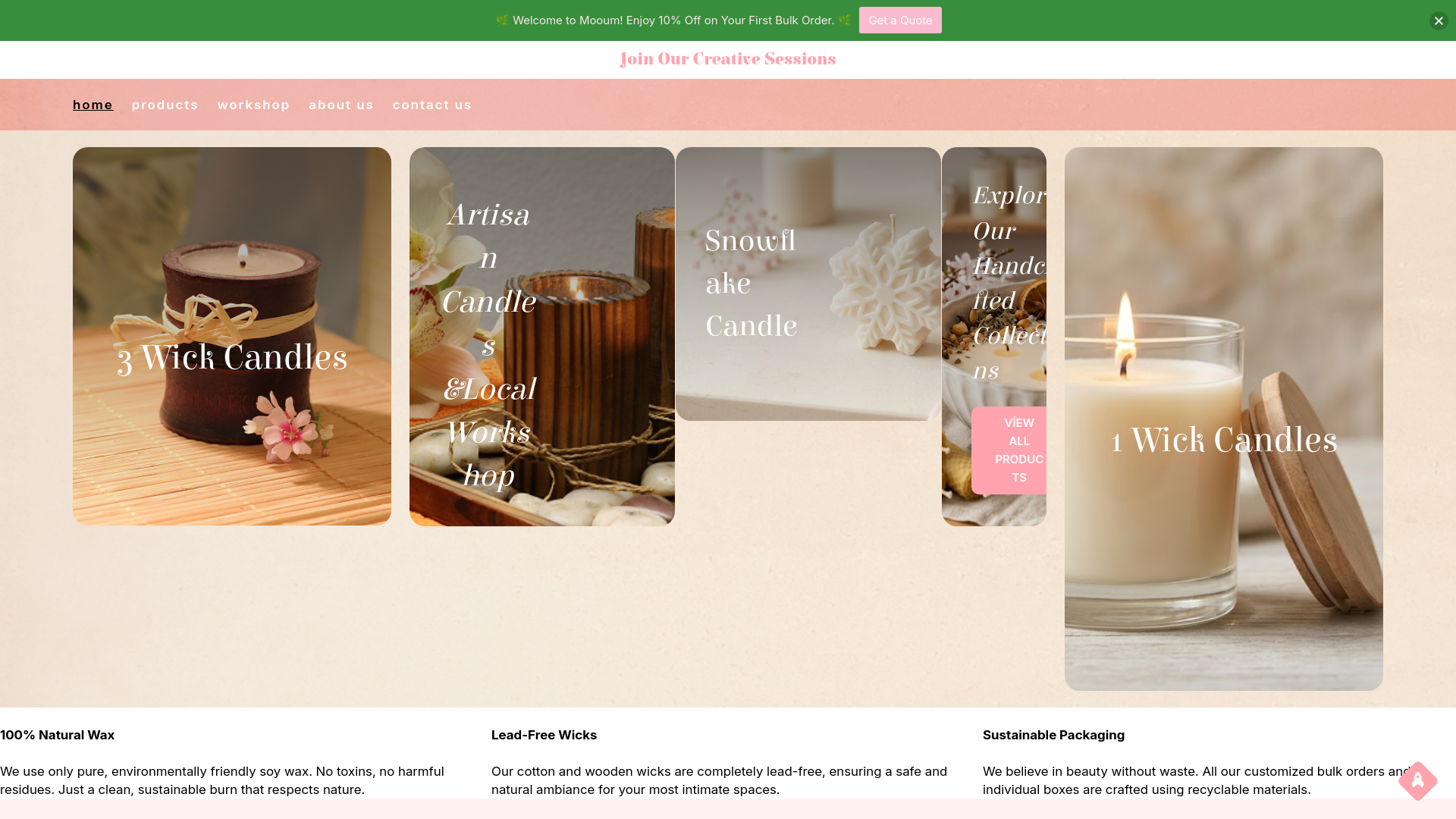 website screenshot of https://mooumcandlestudio.com/