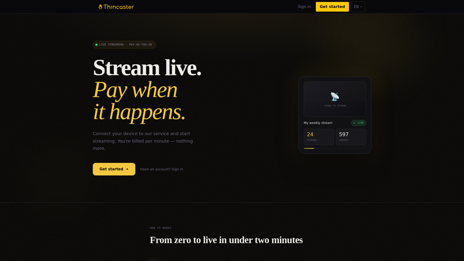 website screenshot of https://thincaster.pages.dev/
