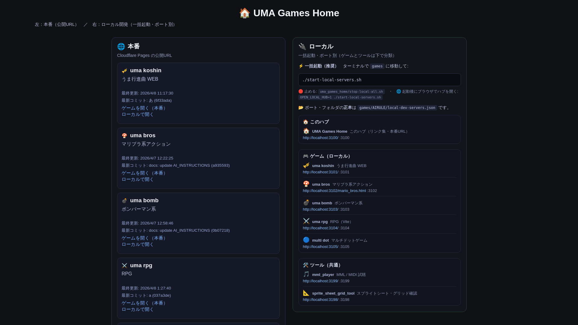 website screenshot of https://uma-games-home.pages.dev/