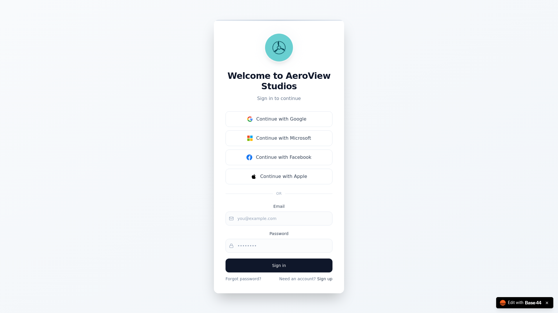 website screenshot of https://aeroviewstudios.com/