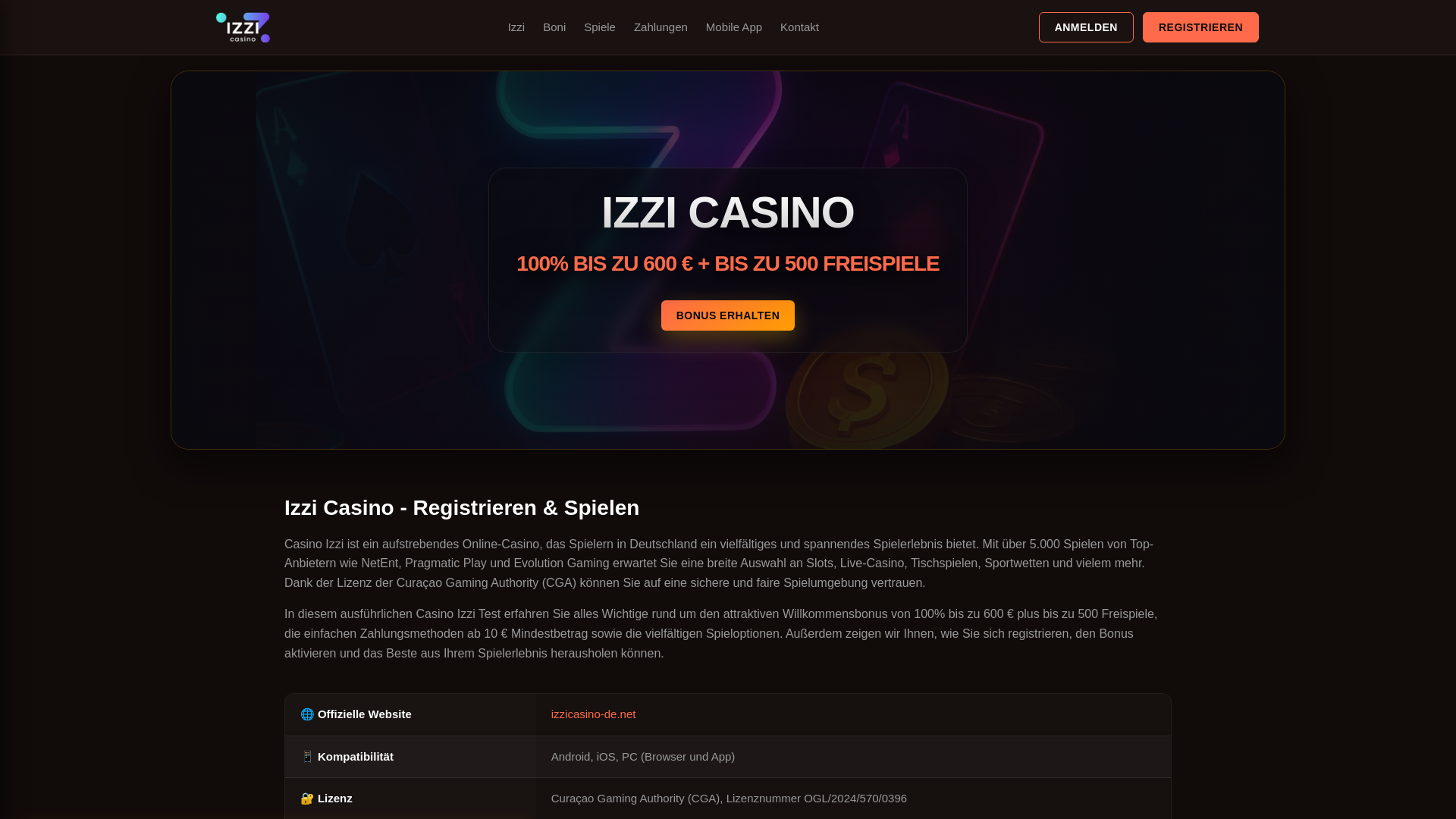 website screenshot of https://izzicasino-de.net/