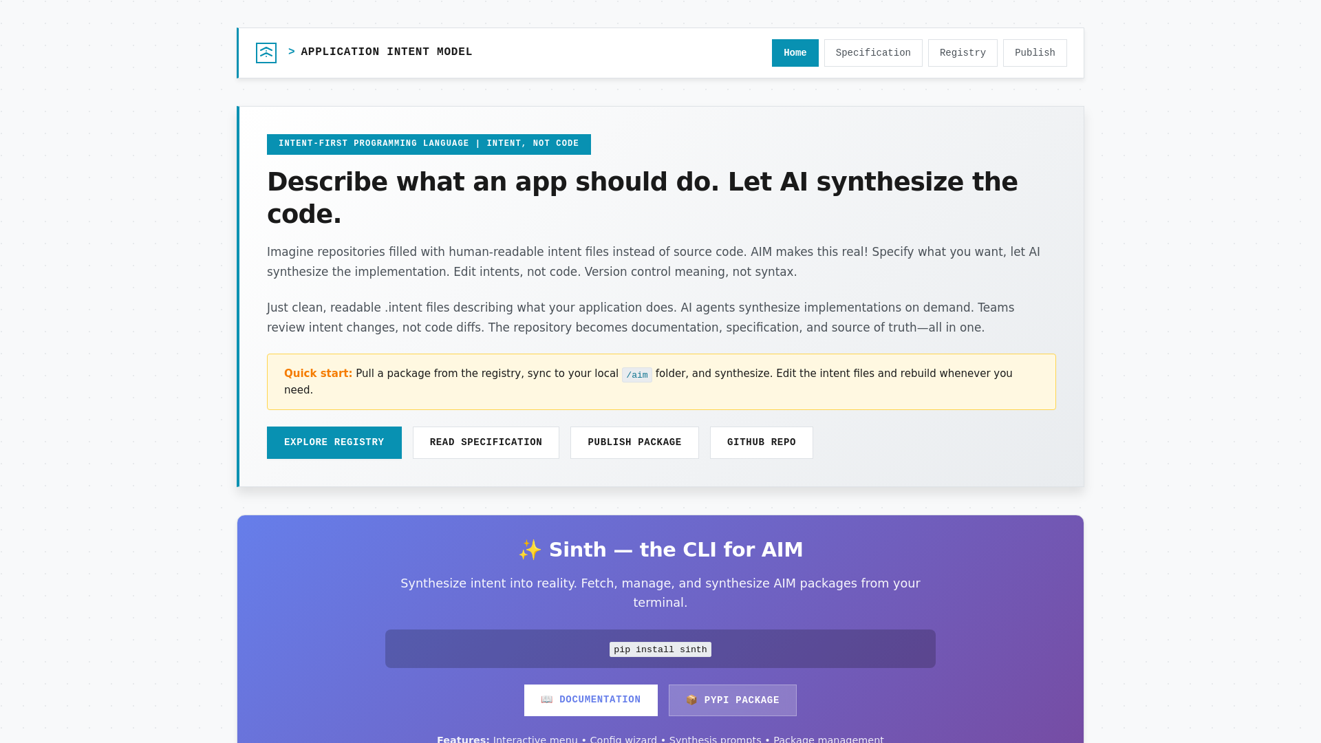 website screenshot of https://intentmodel.dev/