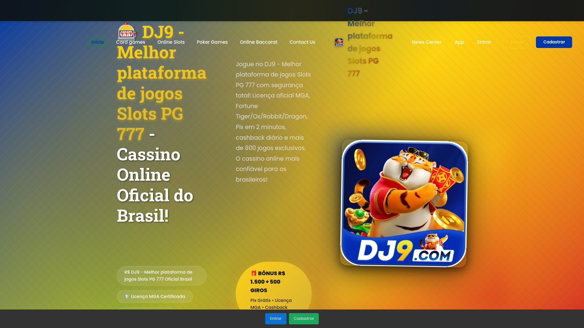 website screenshot of https://dj9casino.com/
