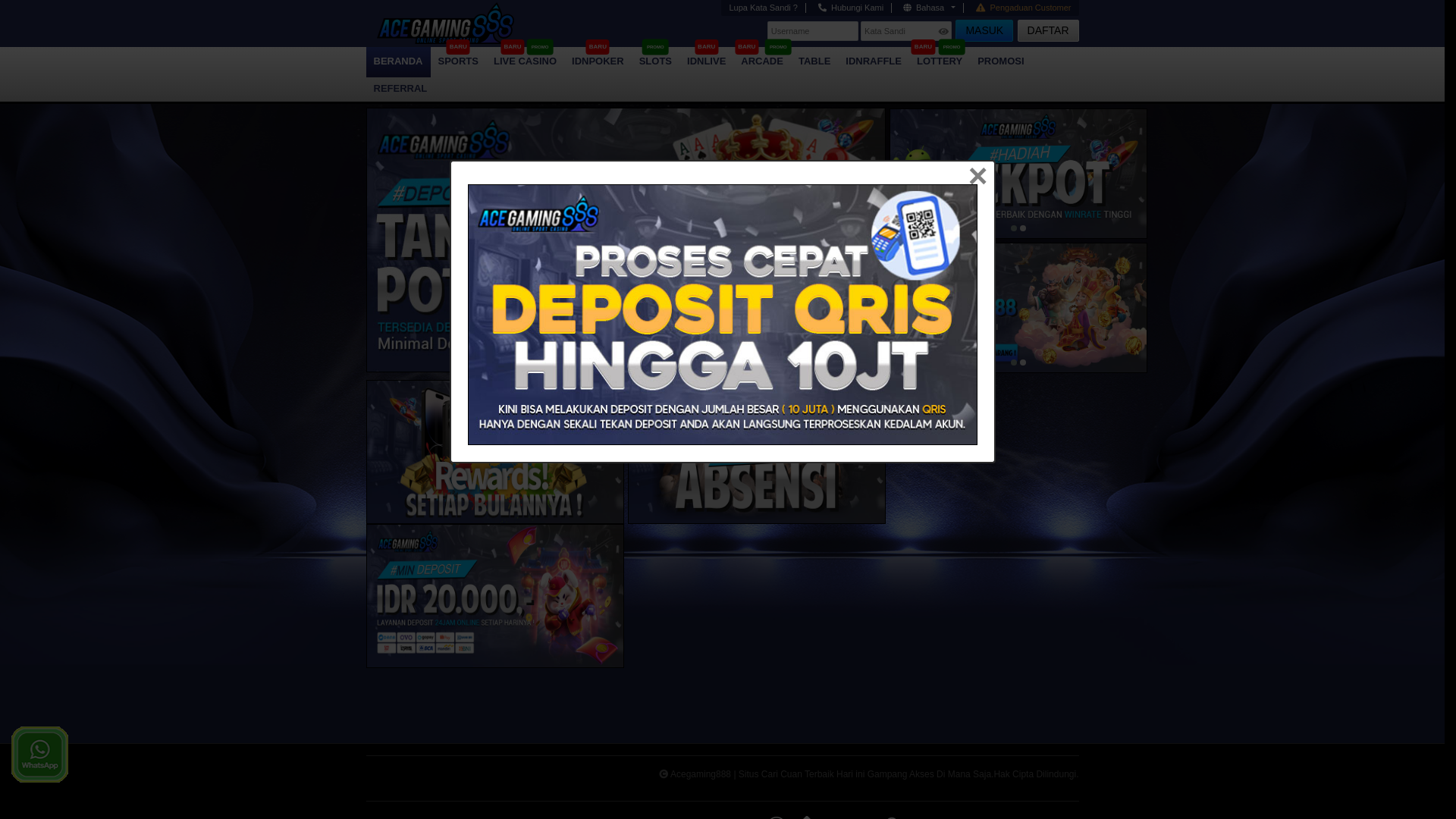 website screenshot of https://acegaming888gamewin.art/