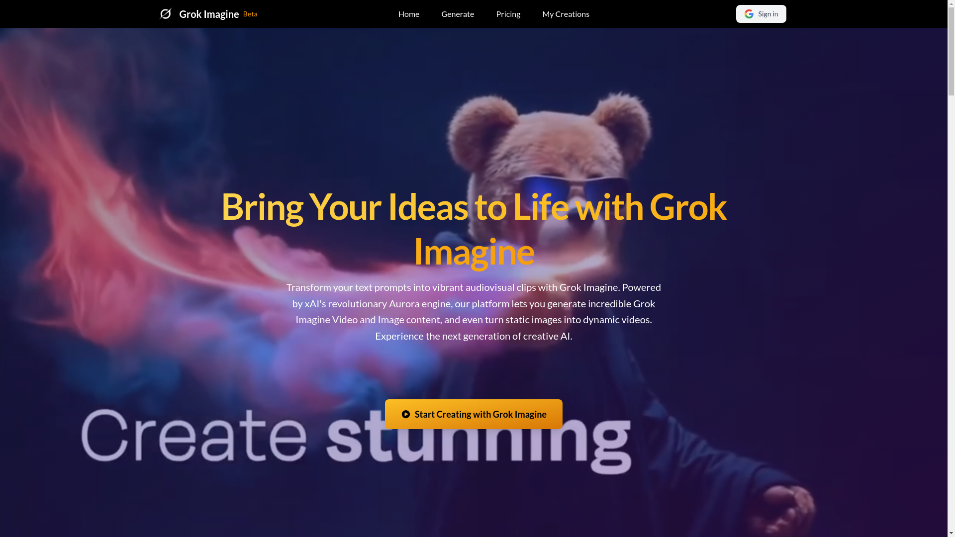 website screenshot of https://grokimagine.video