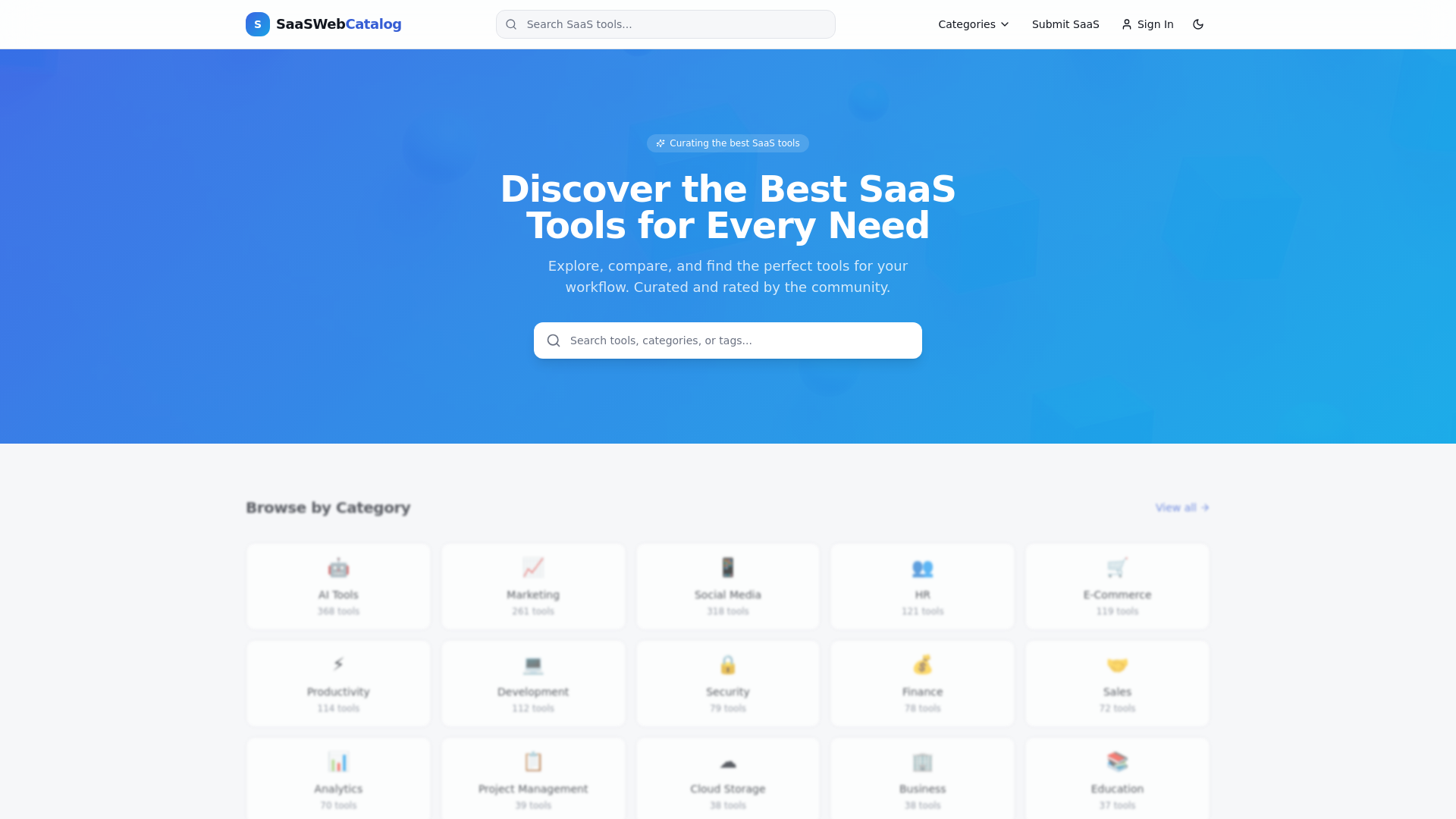 website screenshot of https://saaswebcatalog.com/