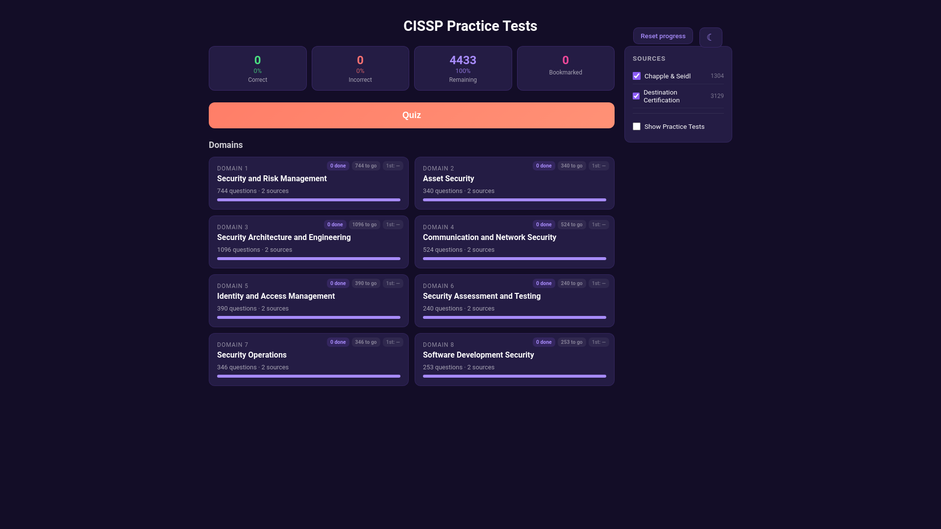website screenshot of https://cissp-quiz-bjh.pages.dev/