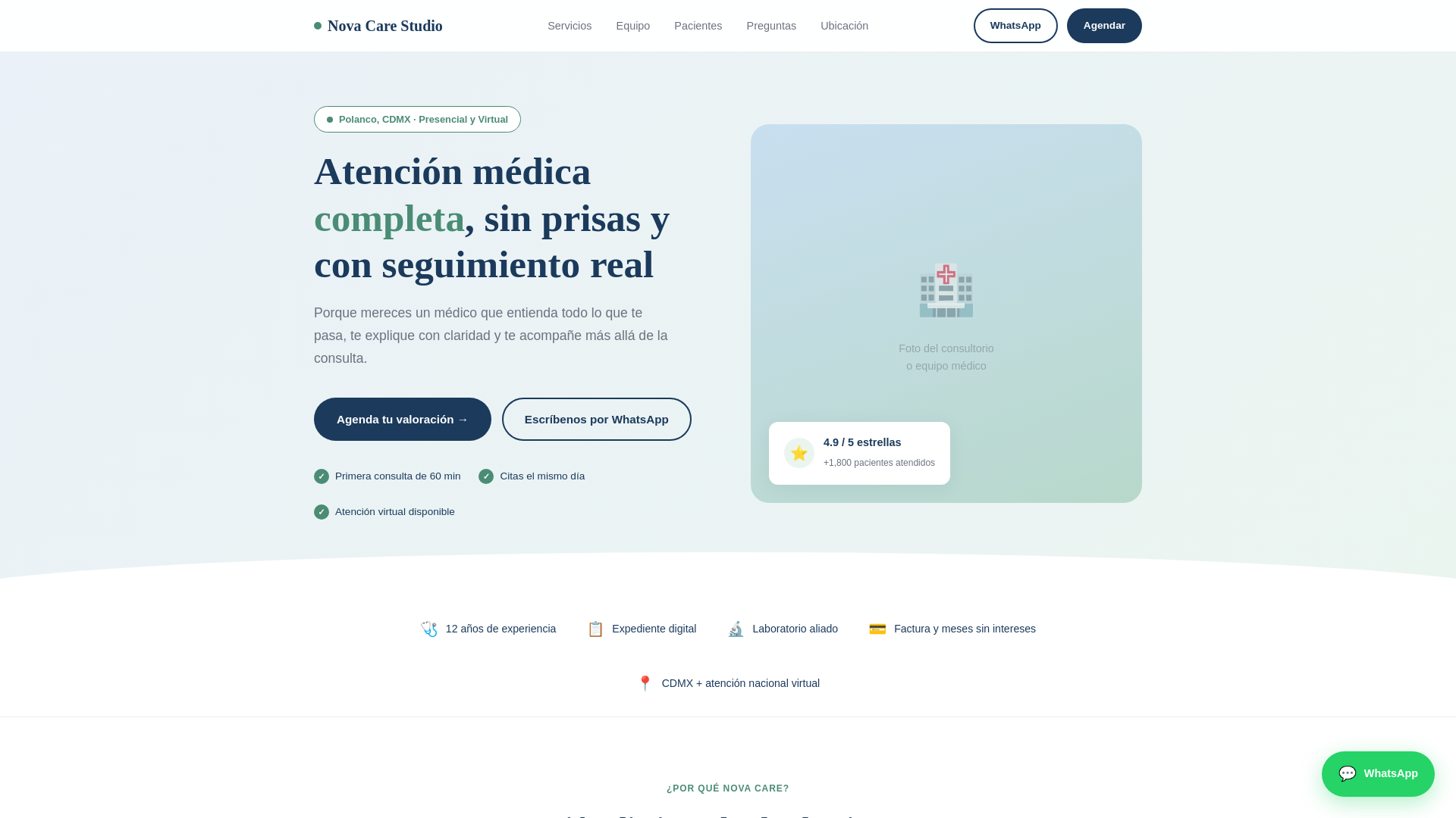 website screenshot of https://novacareclinic.lat/