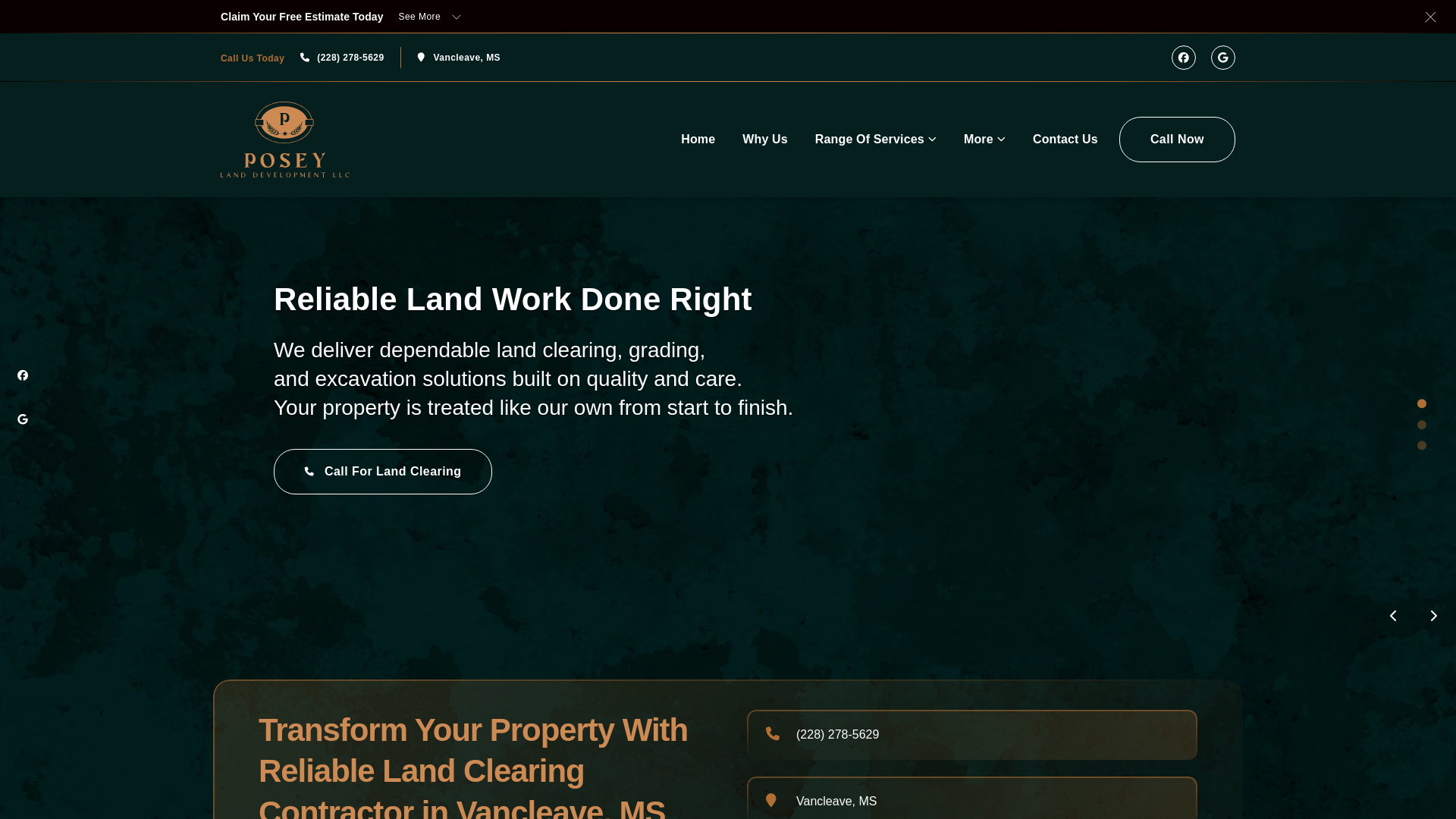 website screenshot of https://poseylanddevelopment.net/
