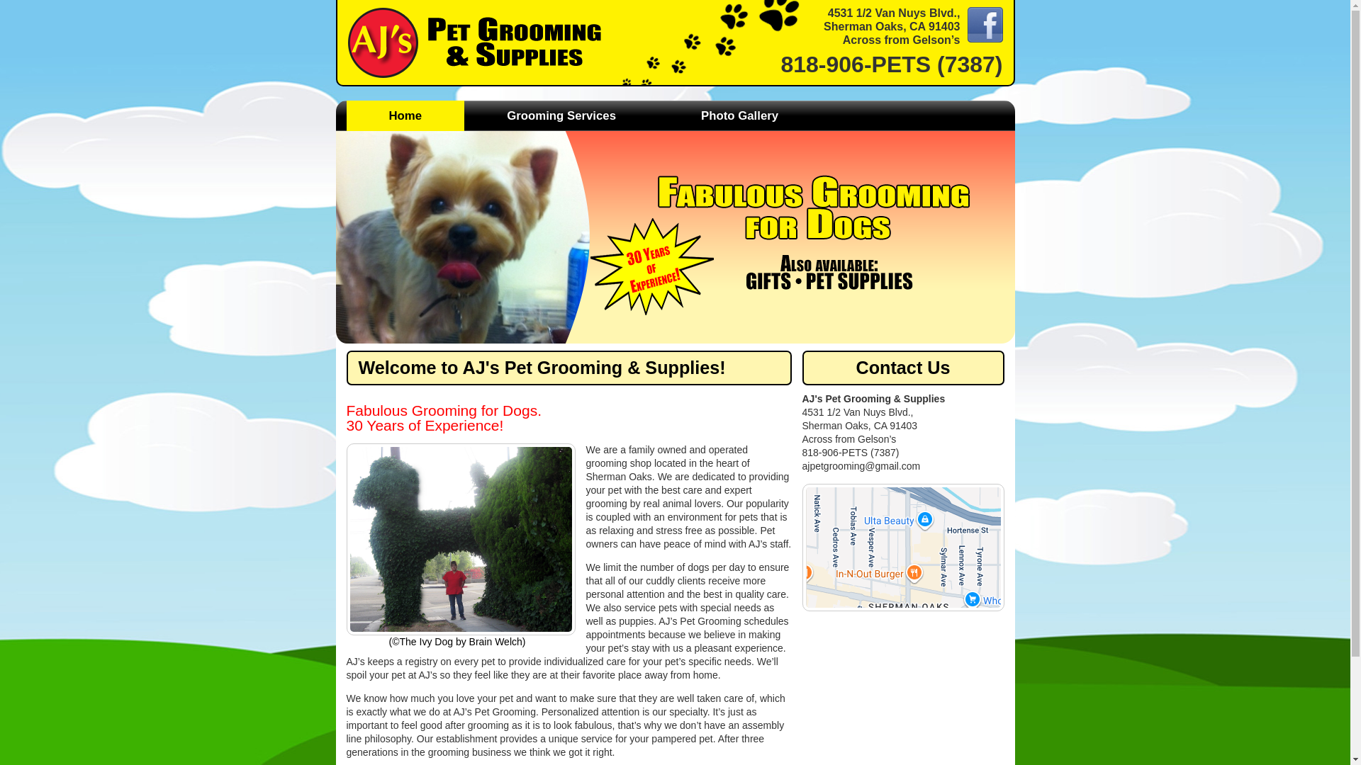 website screenshot of https://ajpetgrooming.com/