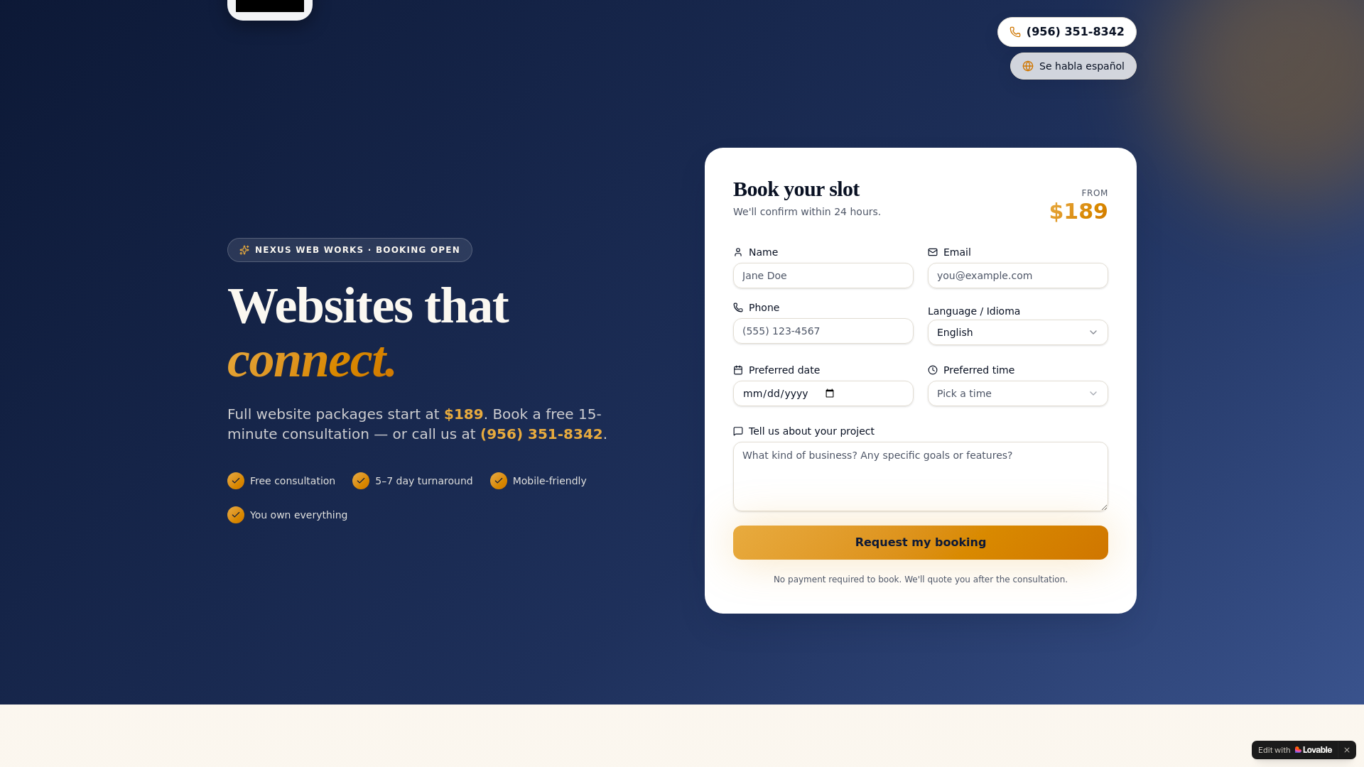 website screenshot of https://nexusweb-works.com/