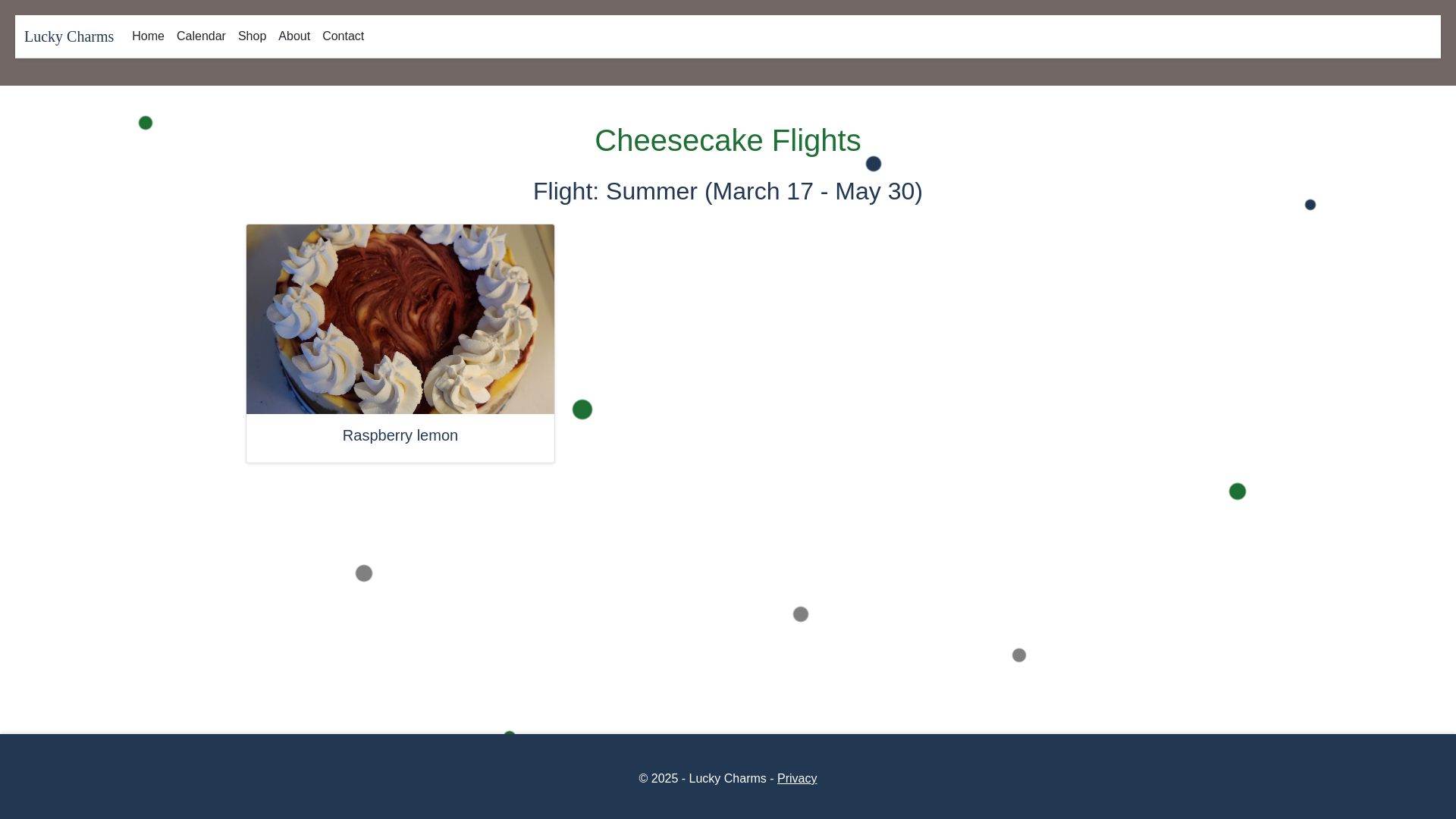 website screenshot of https://luckycharmscheesecake.com