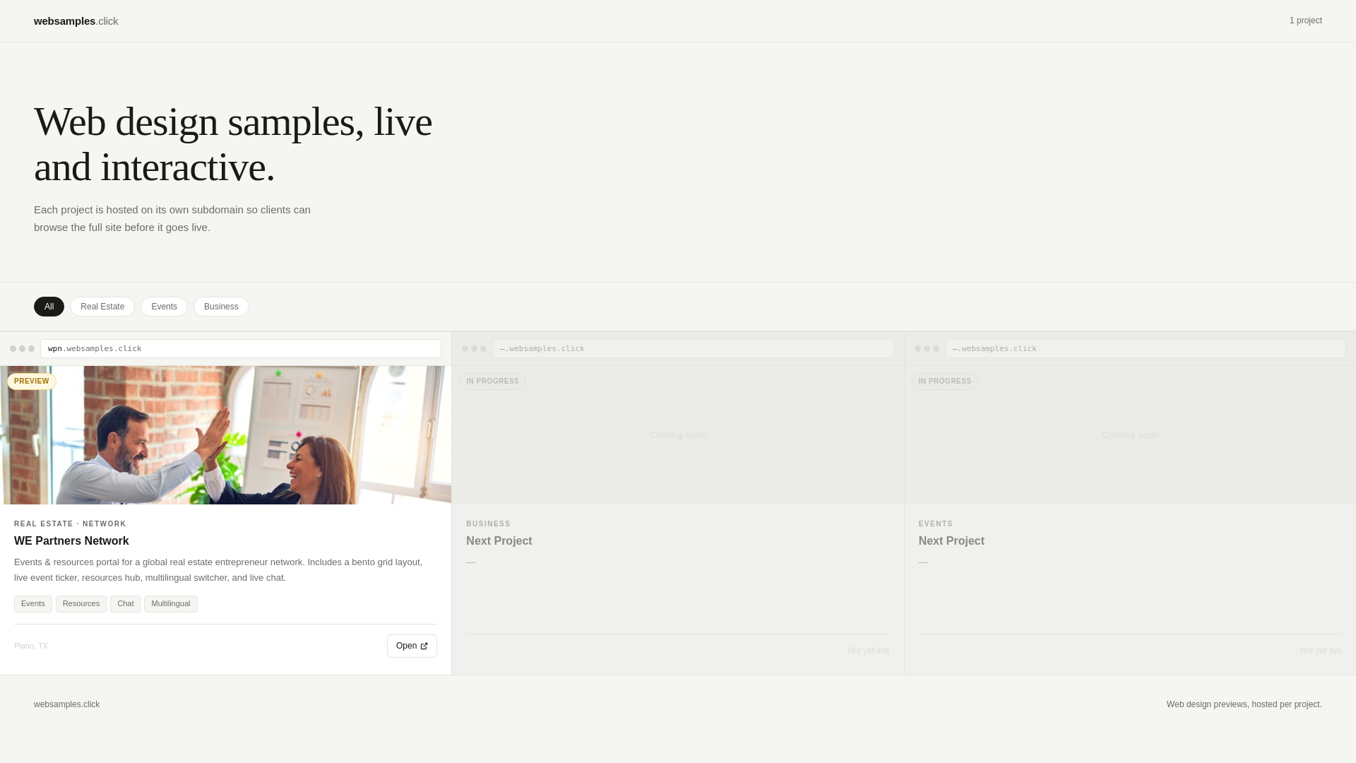 website screenshot of https://websamples.click