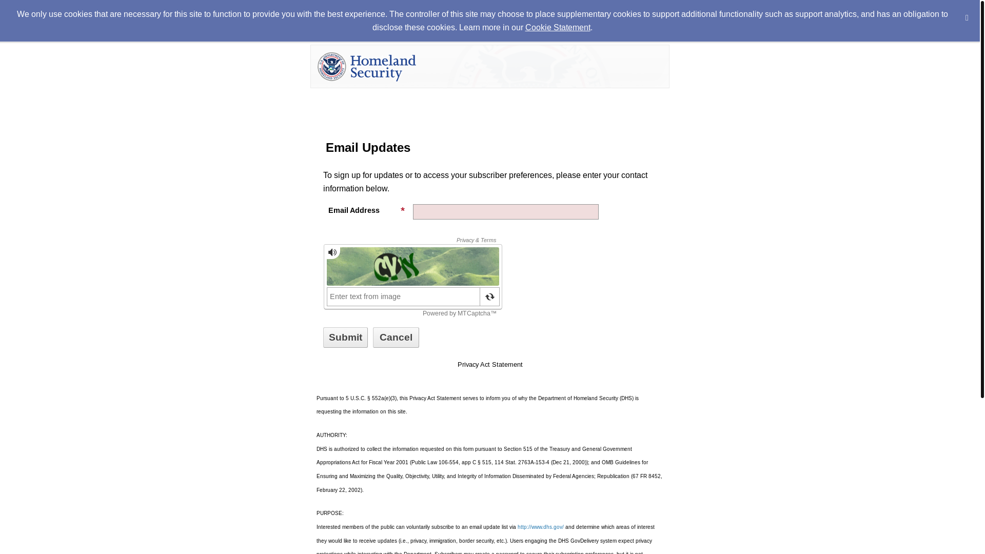website screenshot of https://public.govdelivery.com/accounts/USDHS/subscriber/new