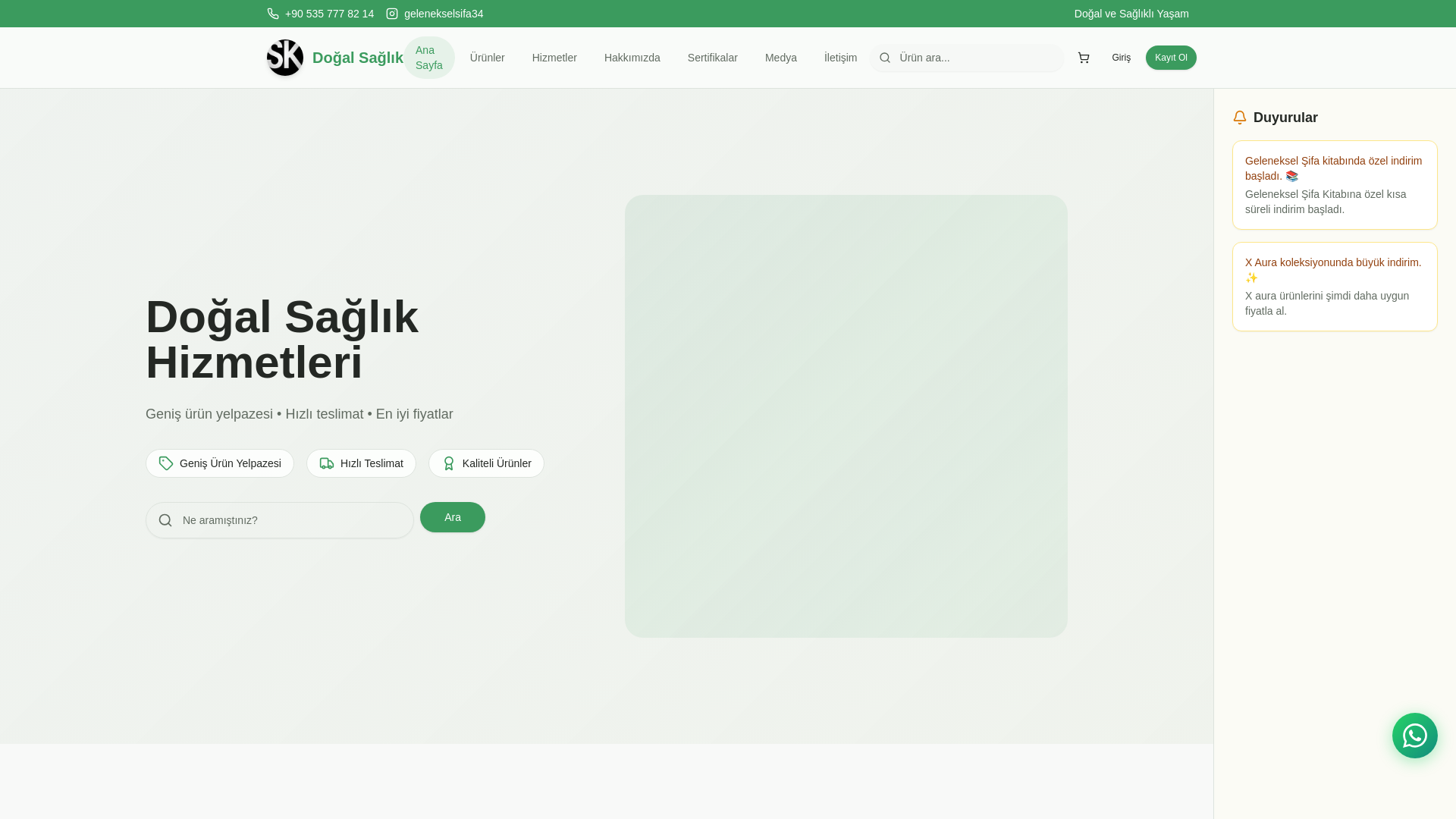 website screenshot of https://gelenekselsifa.tr/