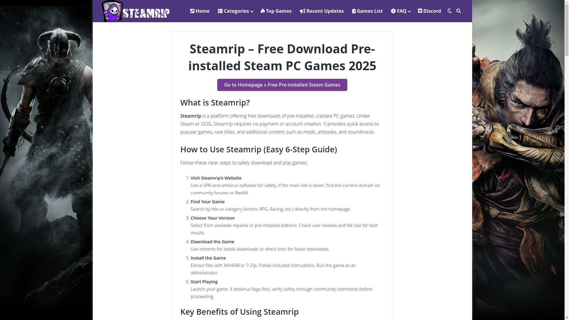 website screenshot of https://steamrip-media.pages.dev/