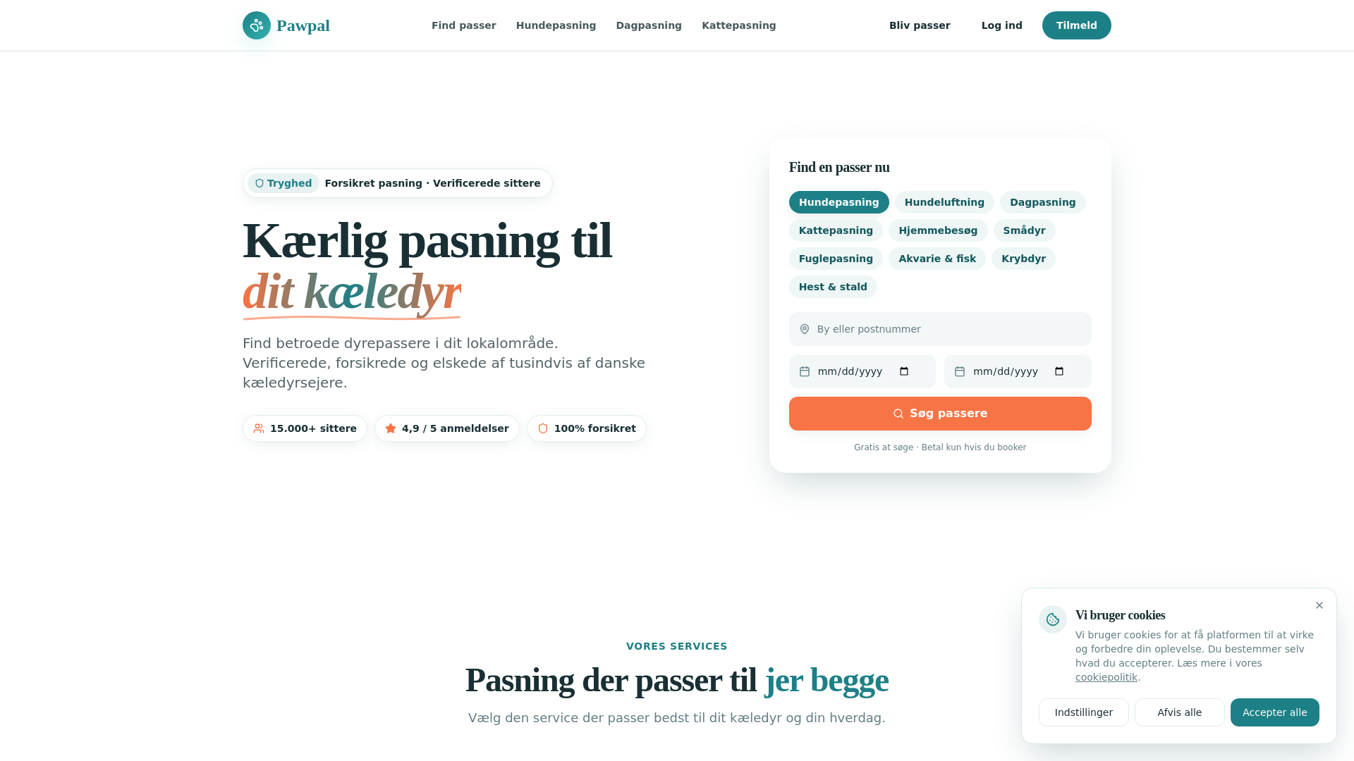 website screenshot of https://pawpal.dk/