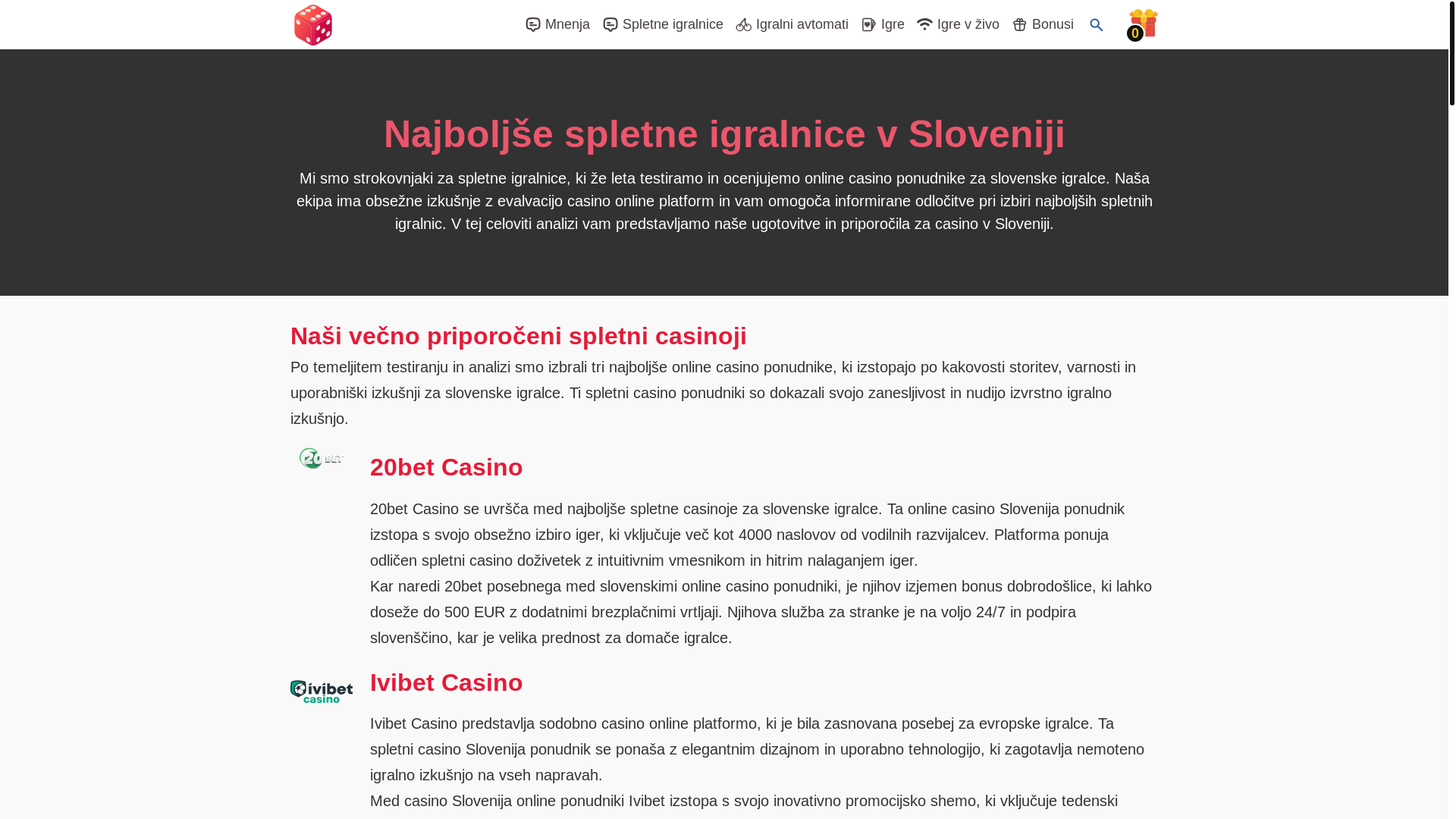 website screenshot of https://slovenskionlinecasino.si/