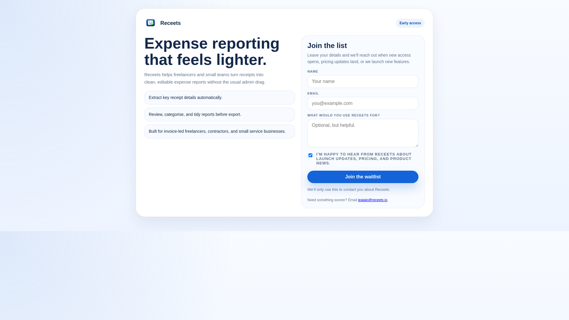 website screenshot of https://receets.io