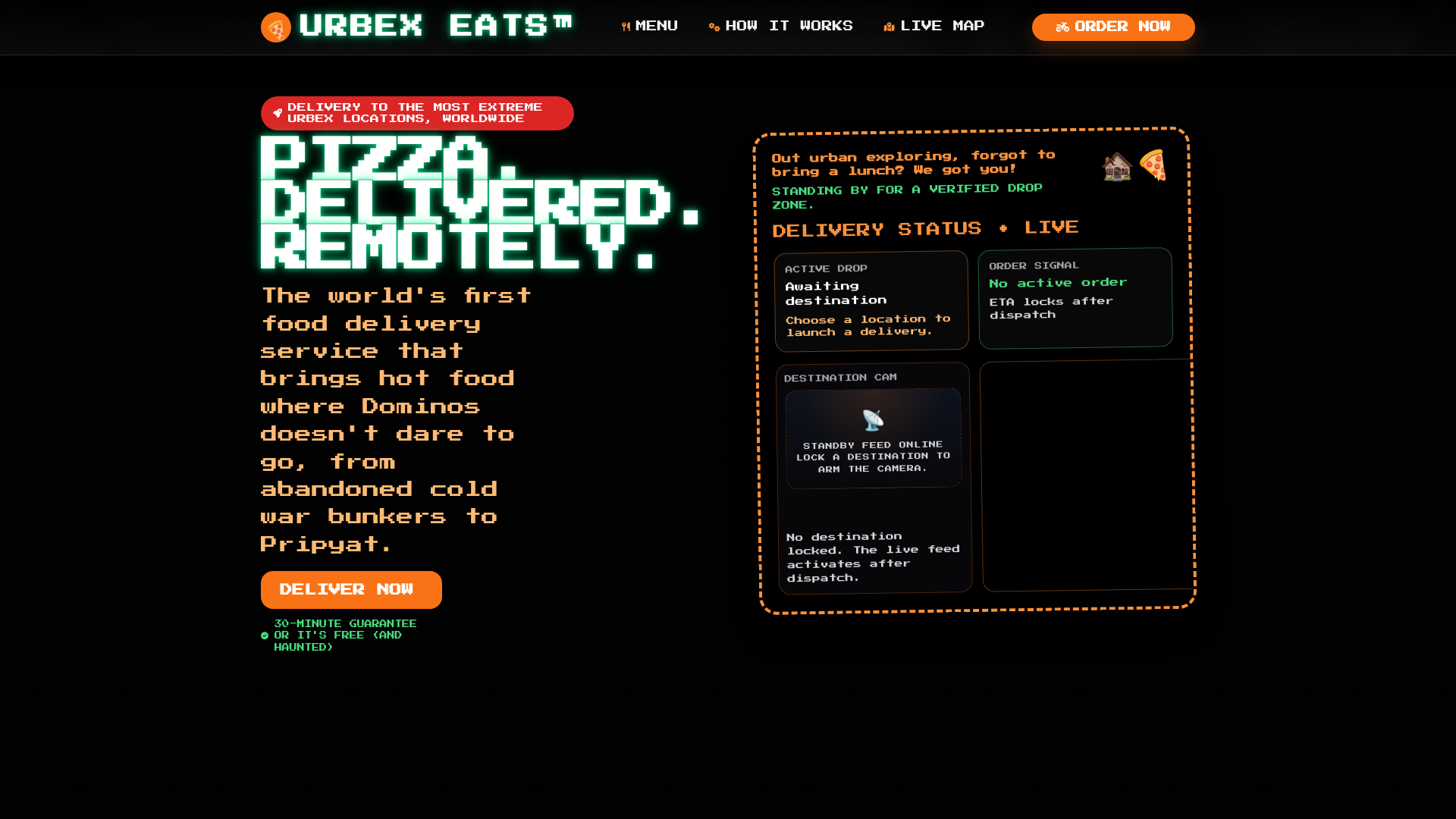 website screenshot of https://urbexeats.food