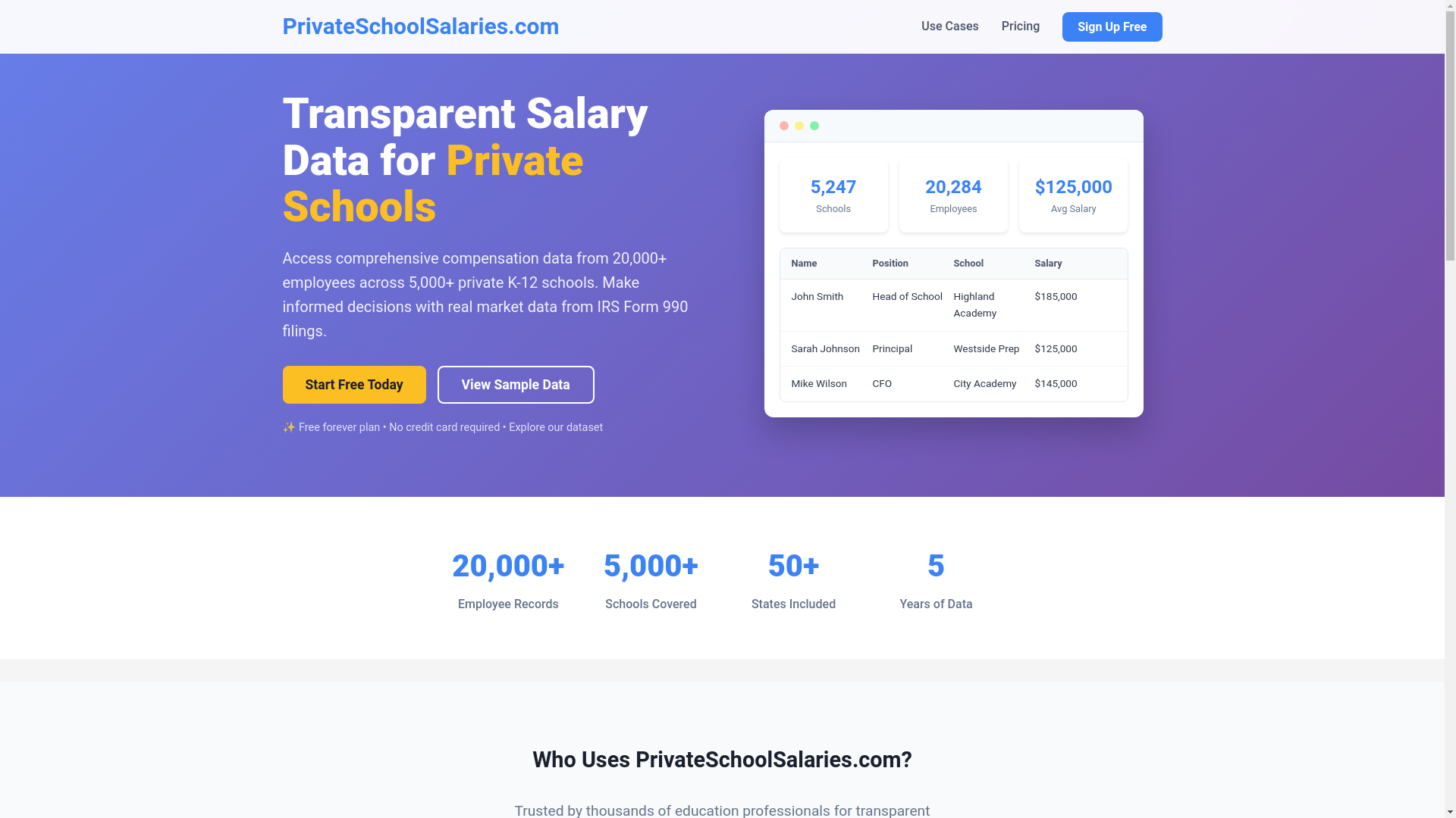 website screenshot of https://privateschoolsalaries.com/