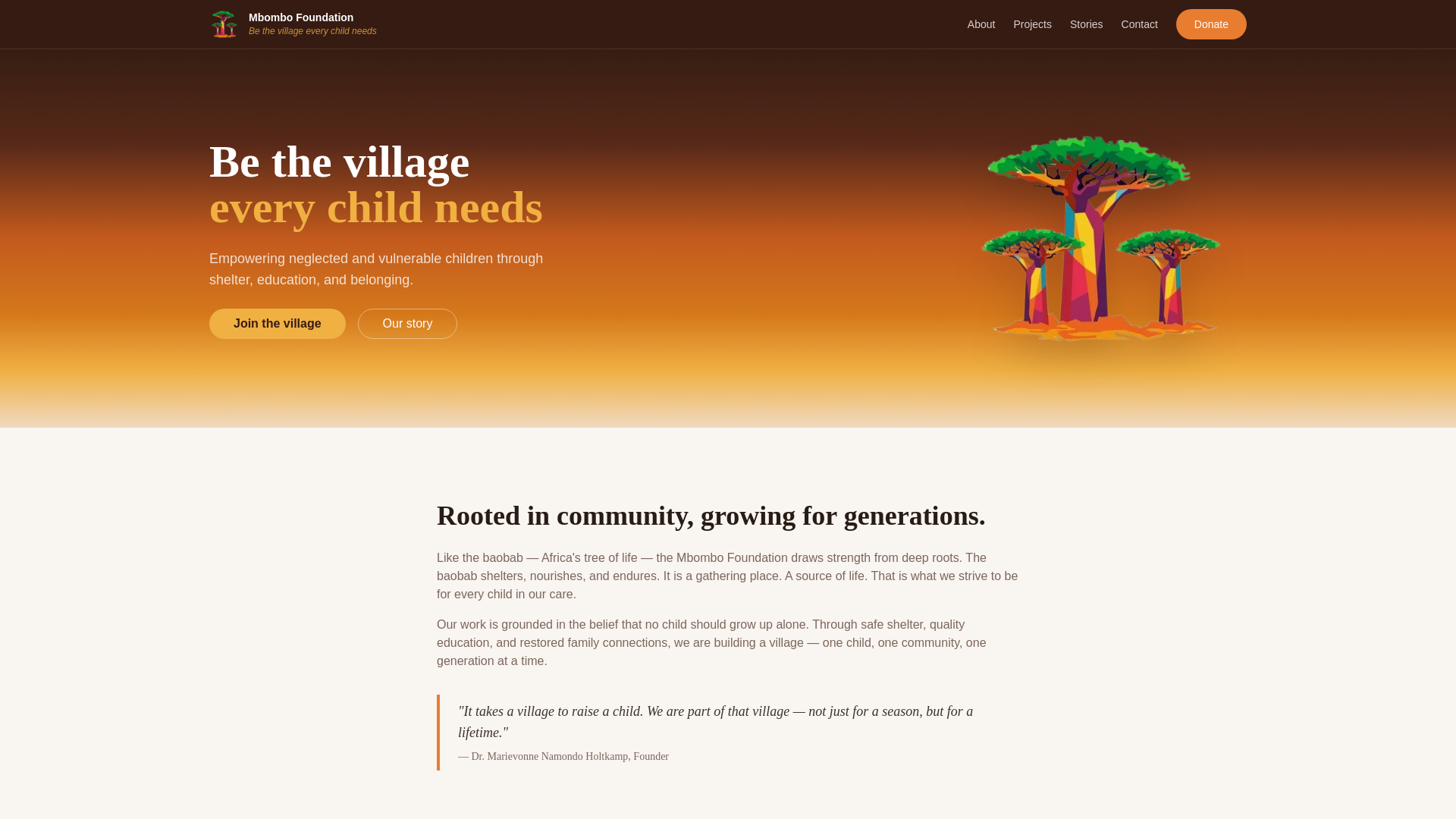 website screenshot of https://mbombofoundation.org/