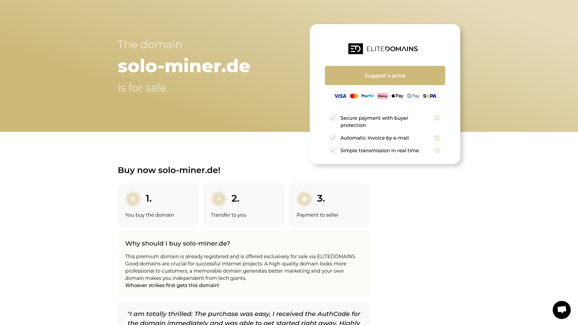 website screenshot of https://solo-miner.de/
