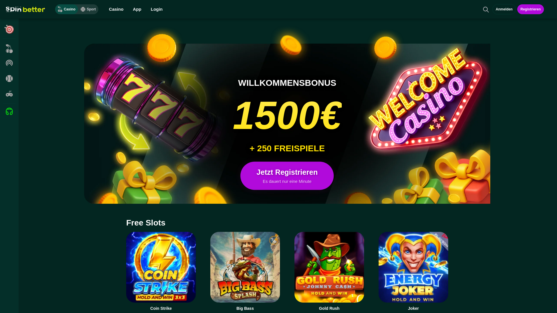 website screenshot of https://spinsbetter.de