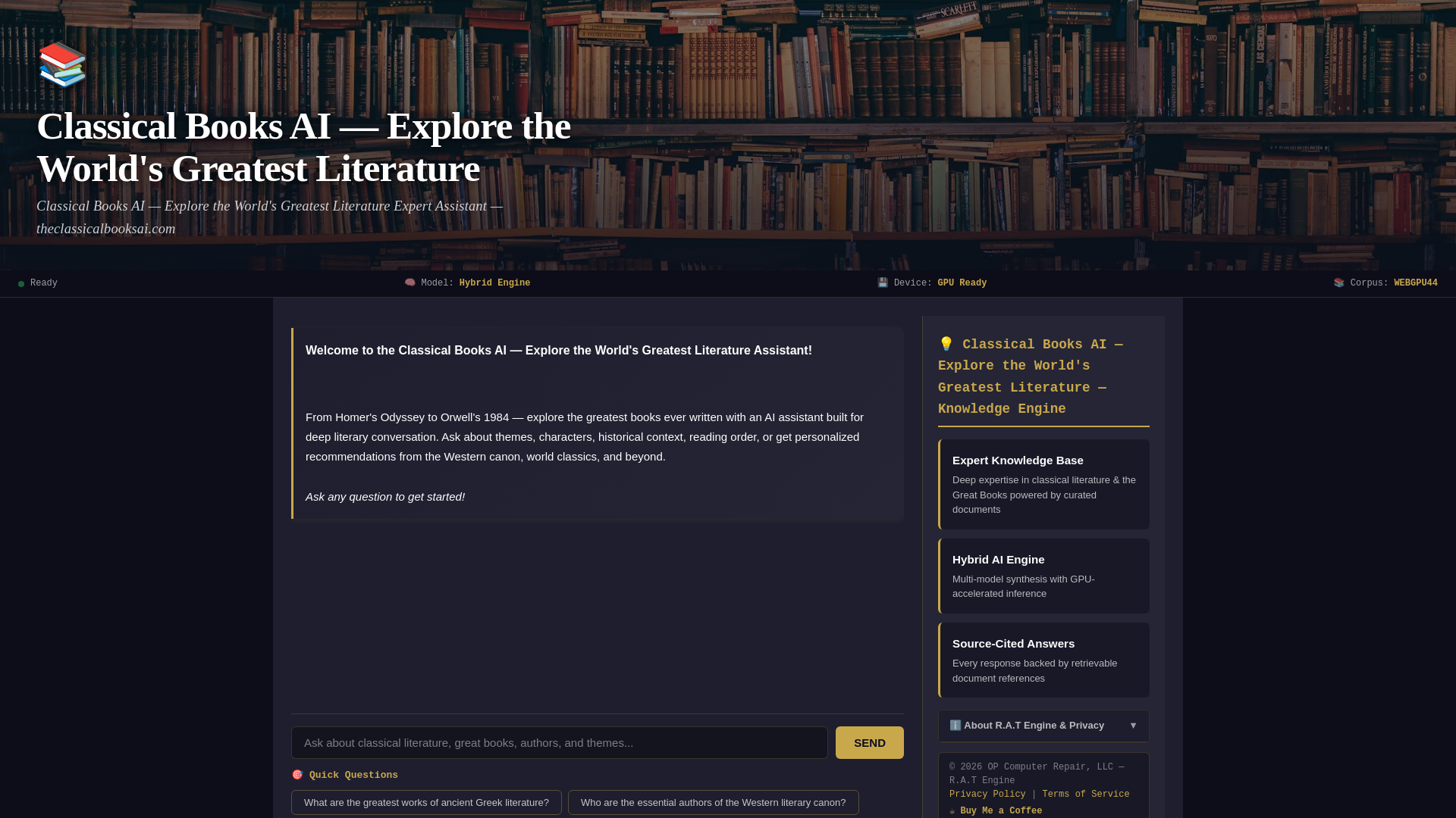 website screenshot of https://theclassicalbooksai.com/