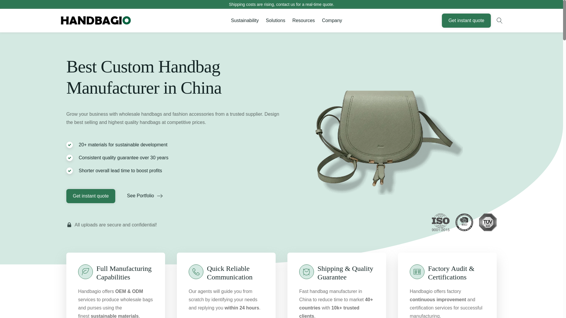 website screenshot of https://handbagio.com/