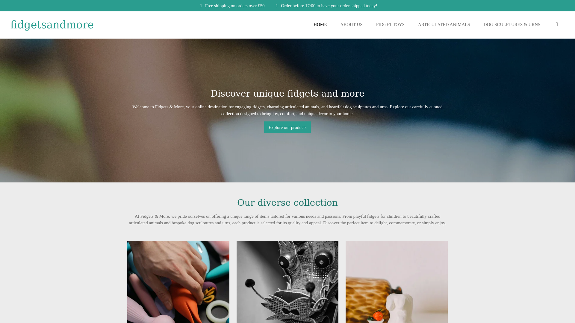 website screenshot of https://fidgetsandmore.co.uk/
