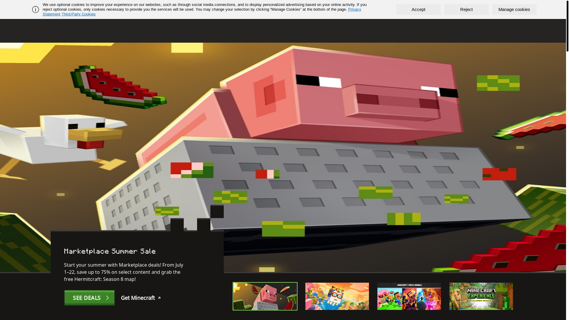 website screenshot of https://www.minecraft.net/