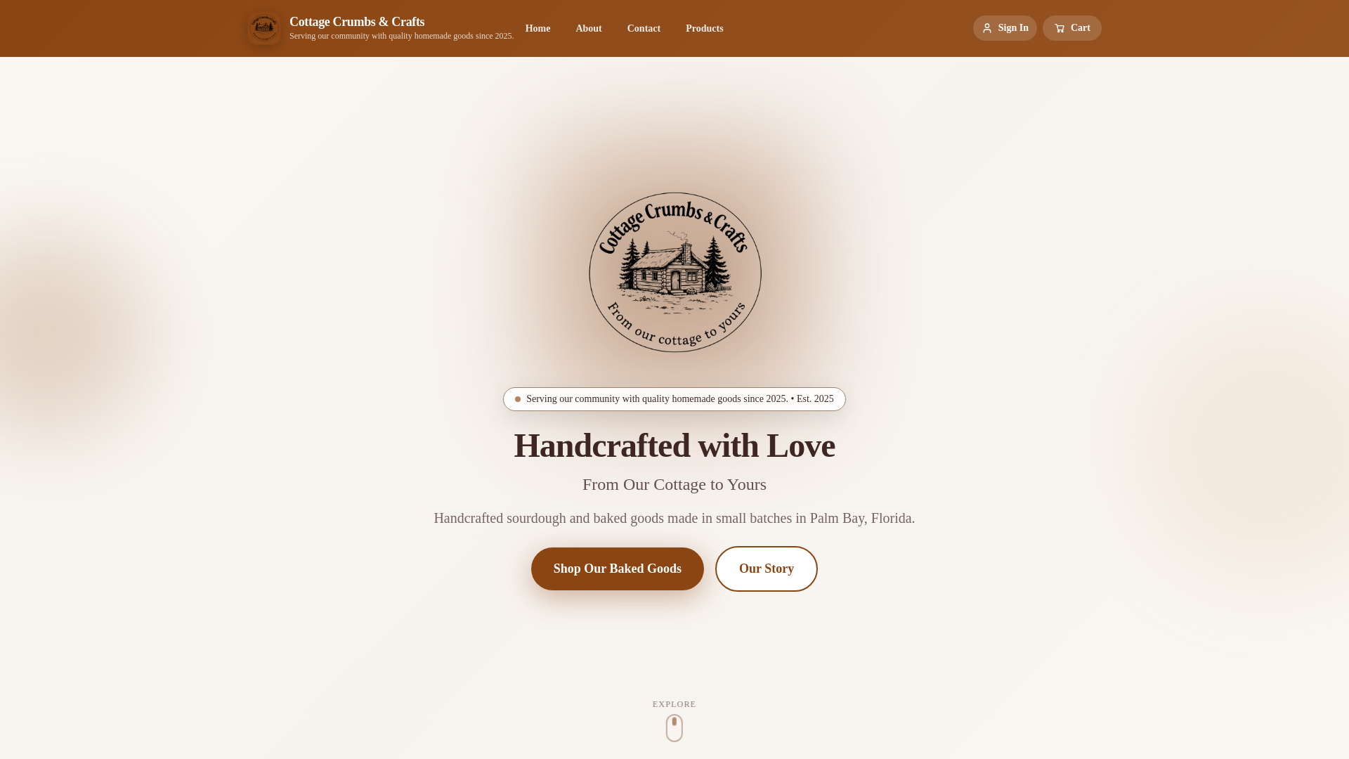 website screenshot of https://cottagecrumbsandcrafts.com/