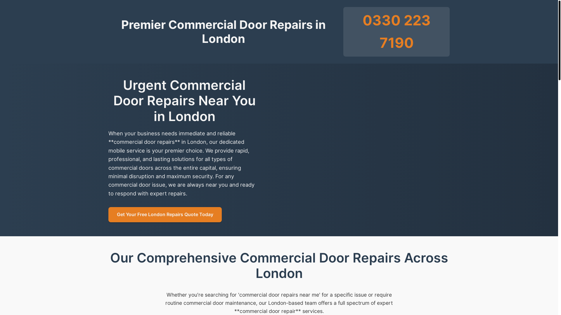 website screenshot of https://commercialdoorsrepair.co.uk/